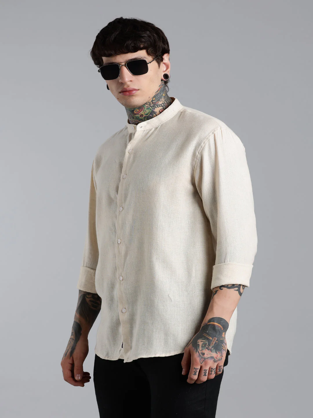 Men Breezy Beige Linen Shirt - Image 6
