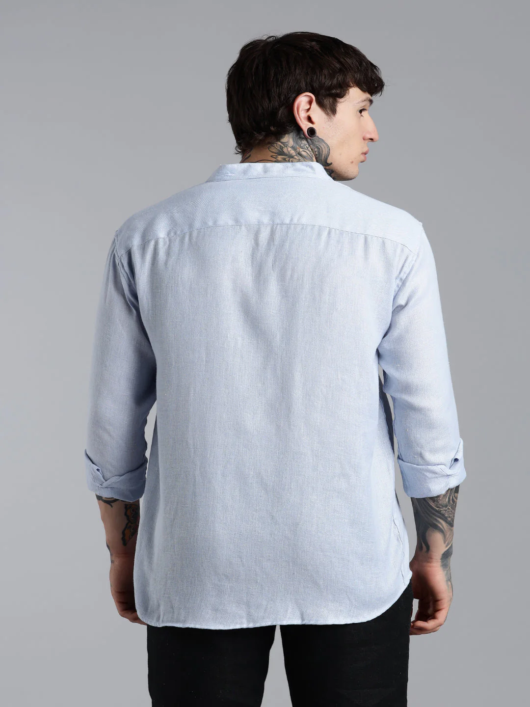 Men Breezy Blue Linen Shirt - Image 2