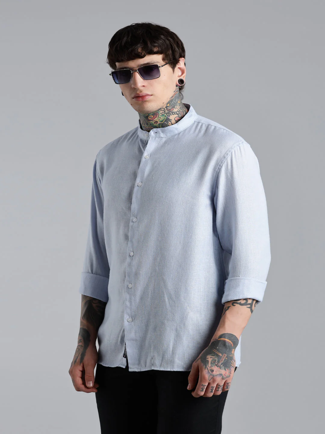 Men Breezy Blue Linen Shirt - Image 6
