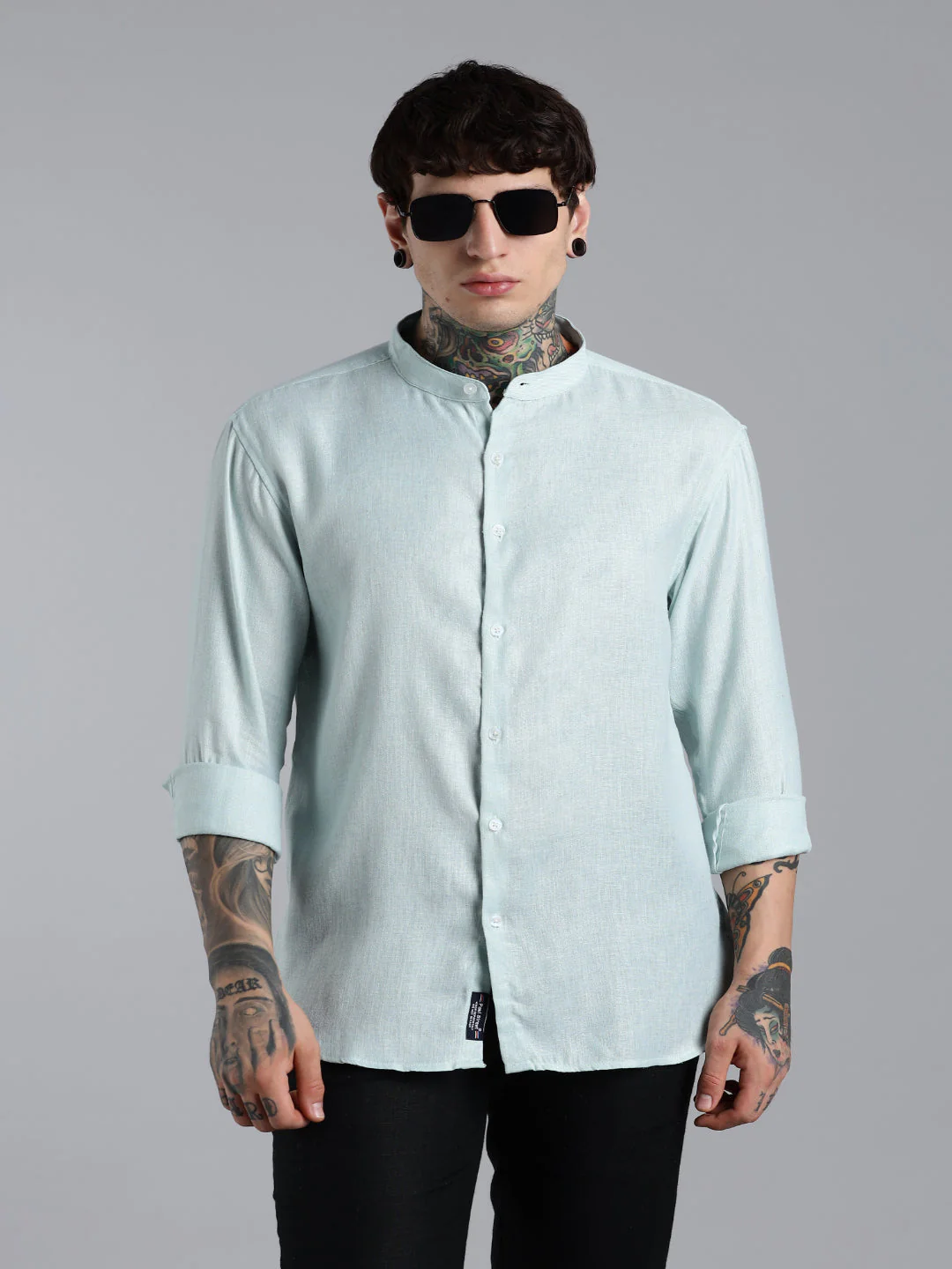 Men Breezy Green Linen Shirt - Image 2
