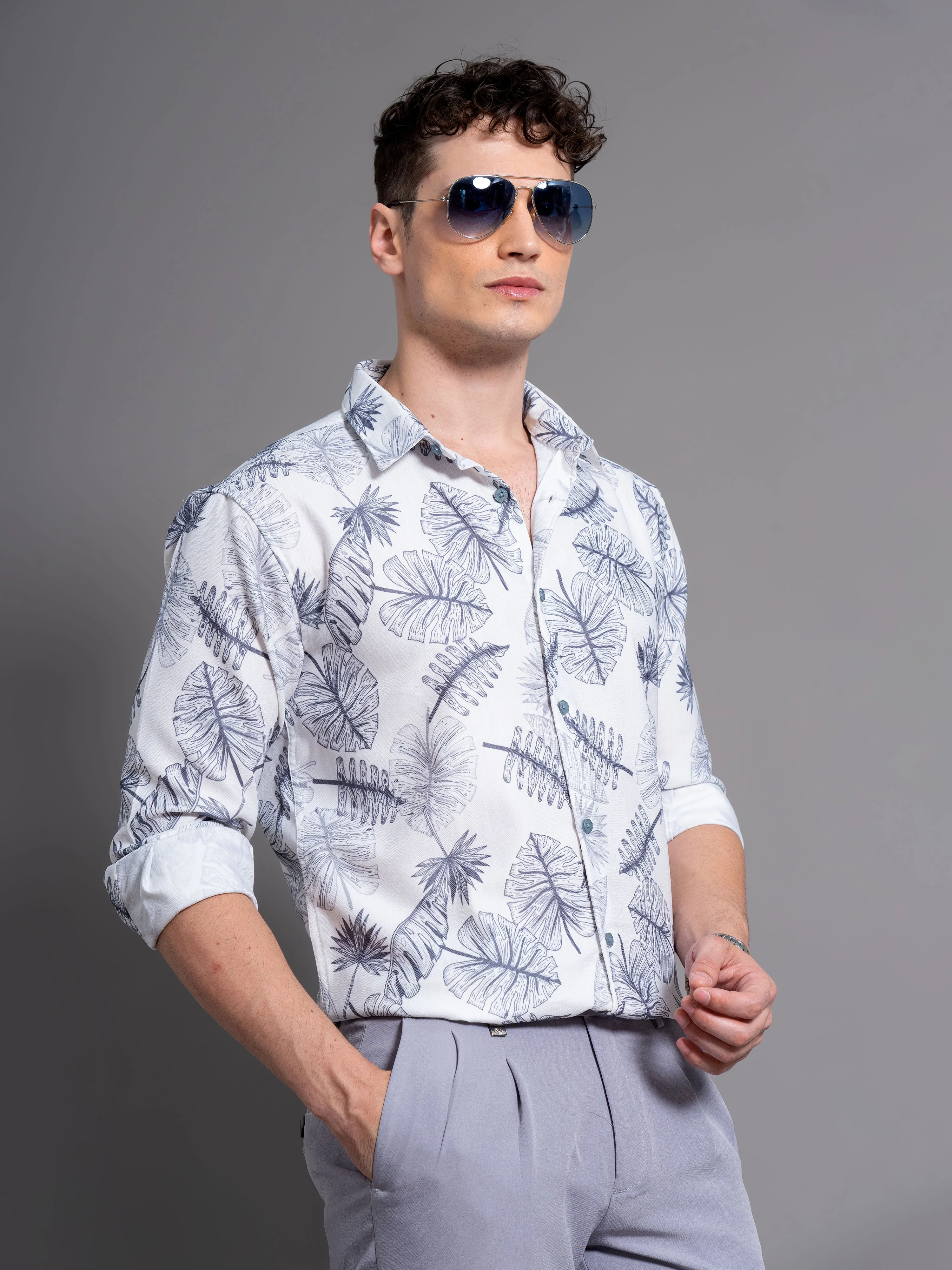 Men Brine White Floral Shirt - Image 3