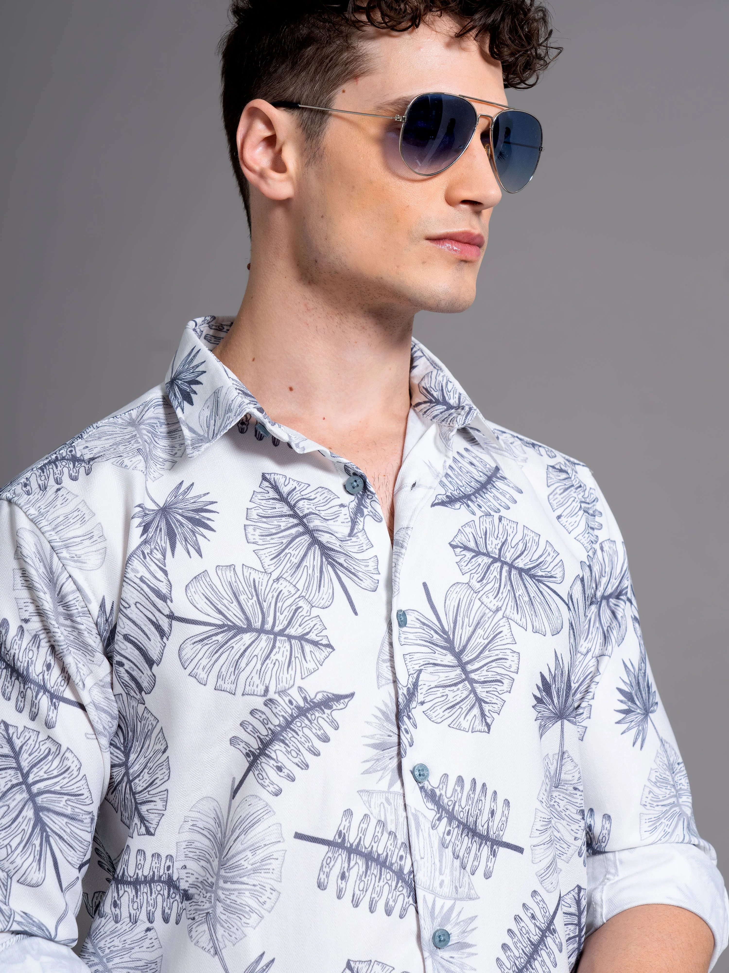 Men Brine White Floral Shirt - Image 4