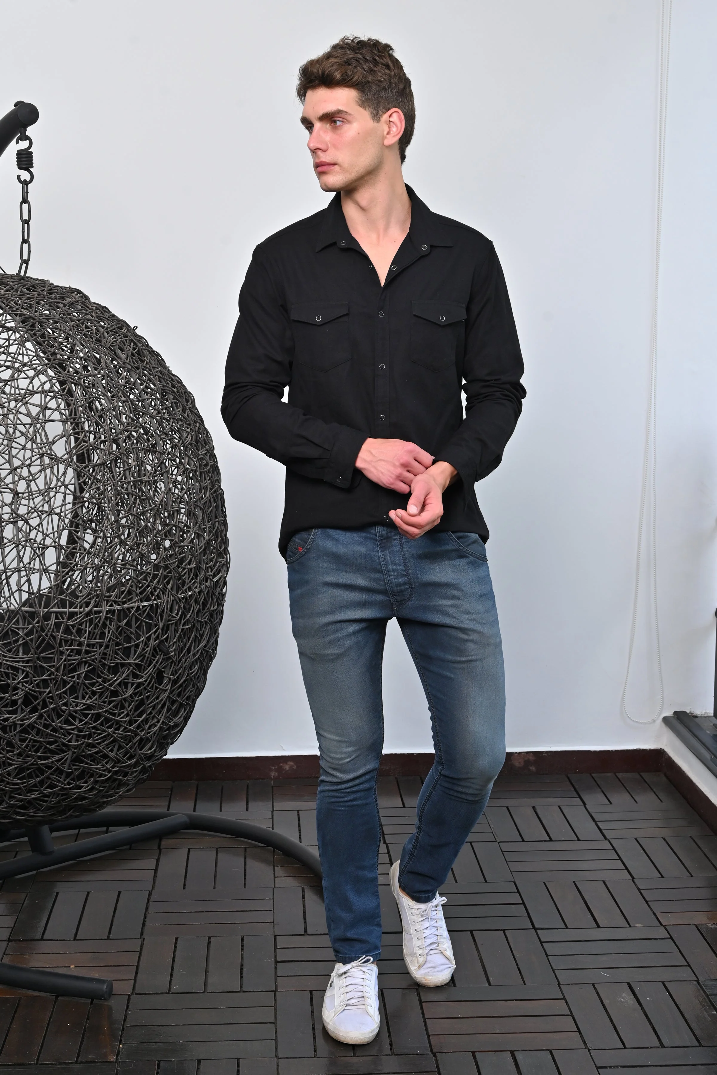 Men Brogan Cotton Pocketed Solid Shirt Black - Image 4