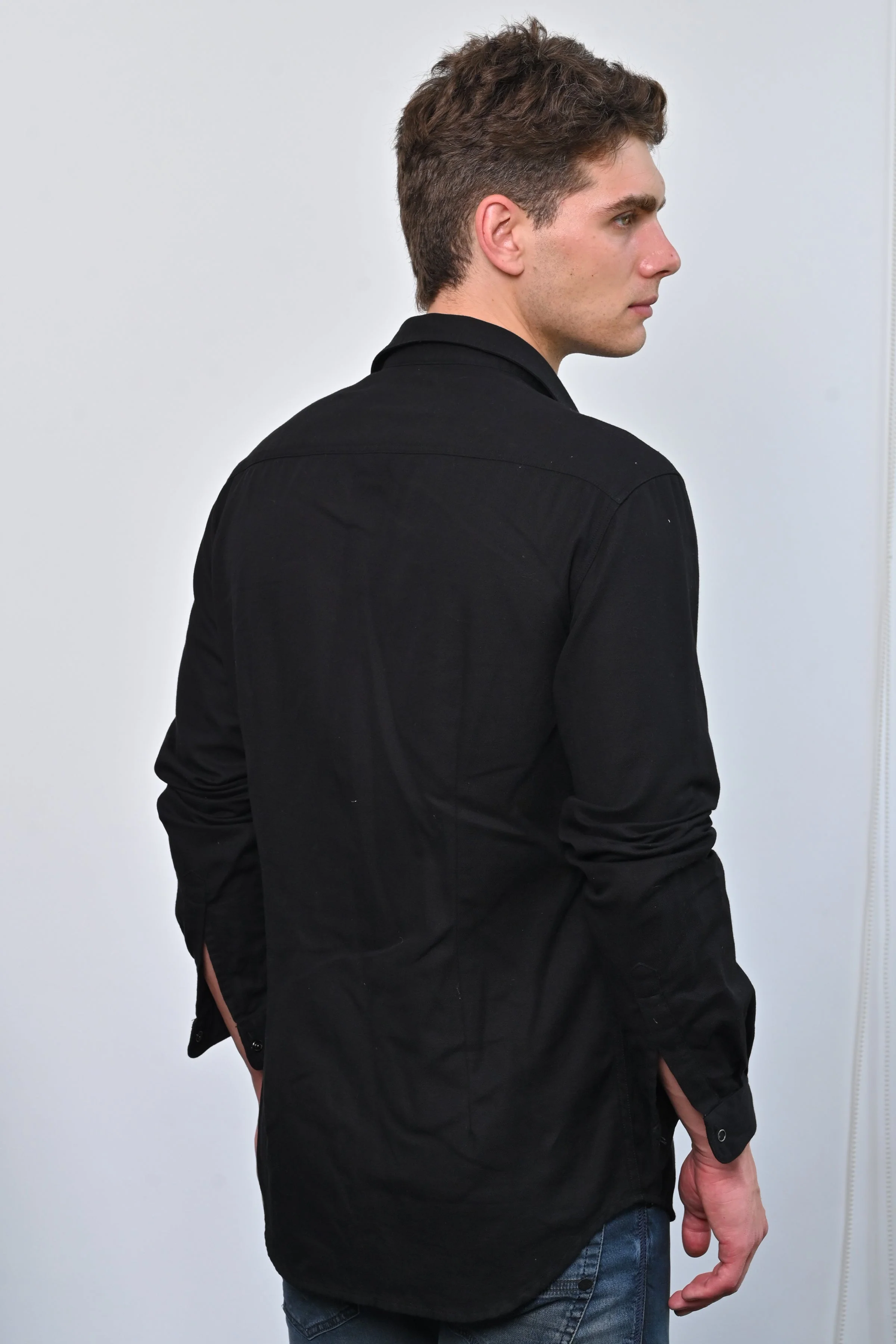 Men Brogan Cotton Pocketed Solid Shirt Black - Image 5