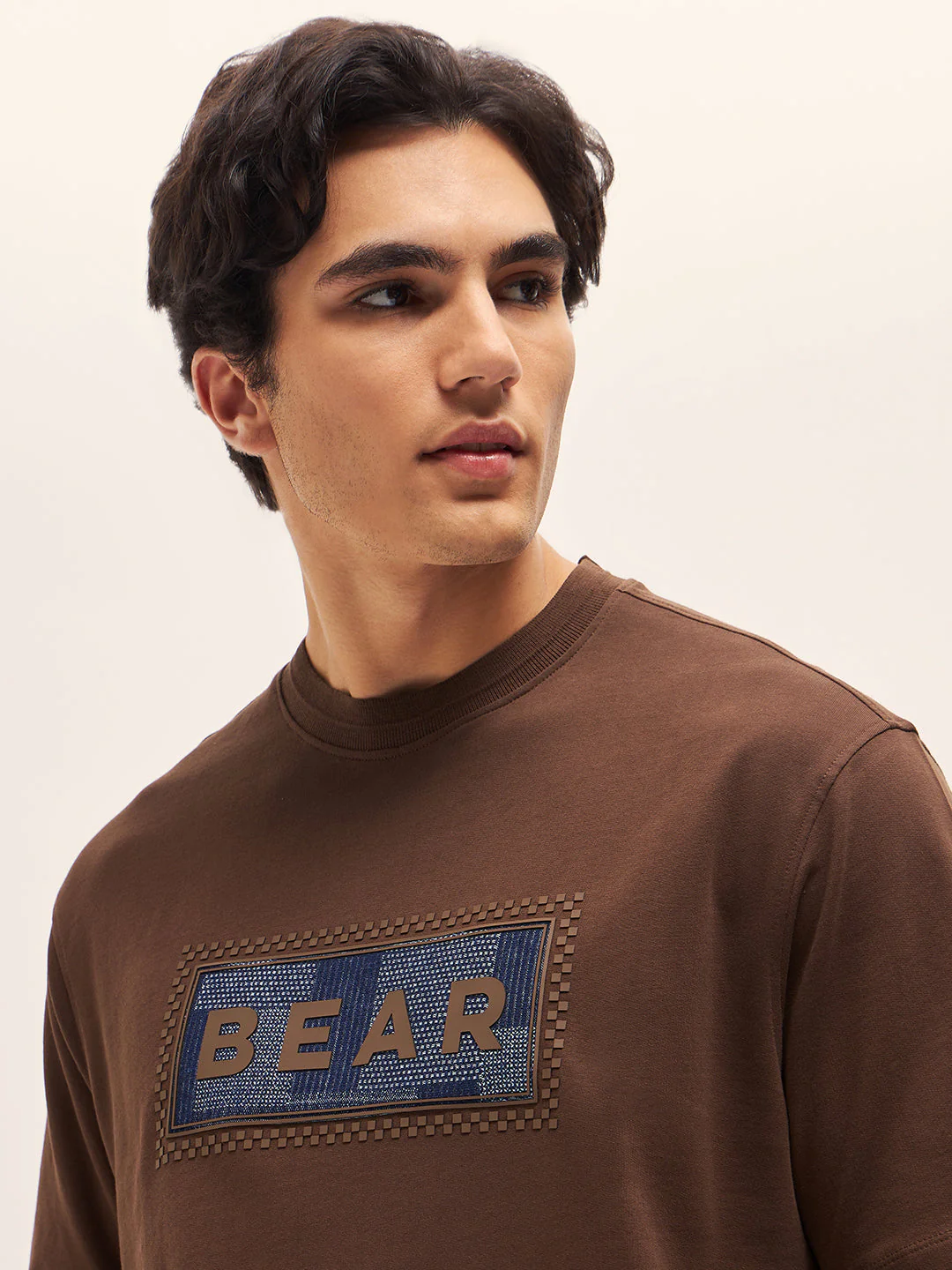 Men Brown 3D graphic Design Crew Neck Oversize T-Shirt - Image 4