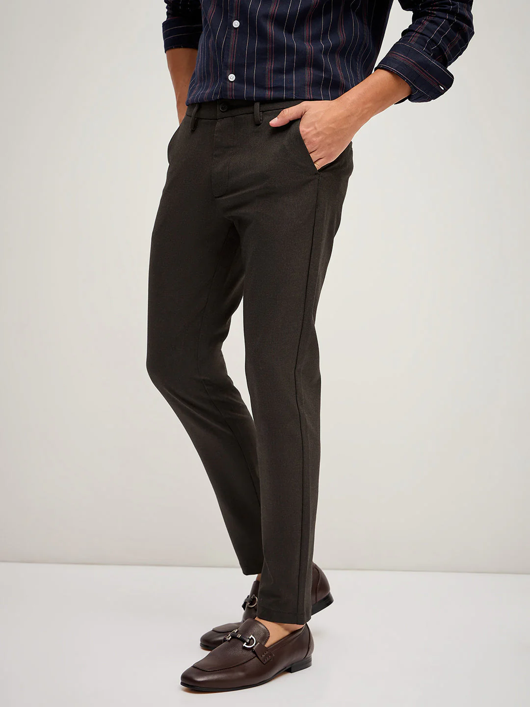 Men Brown 4 Way Stretch Formal Trouser - Image 3