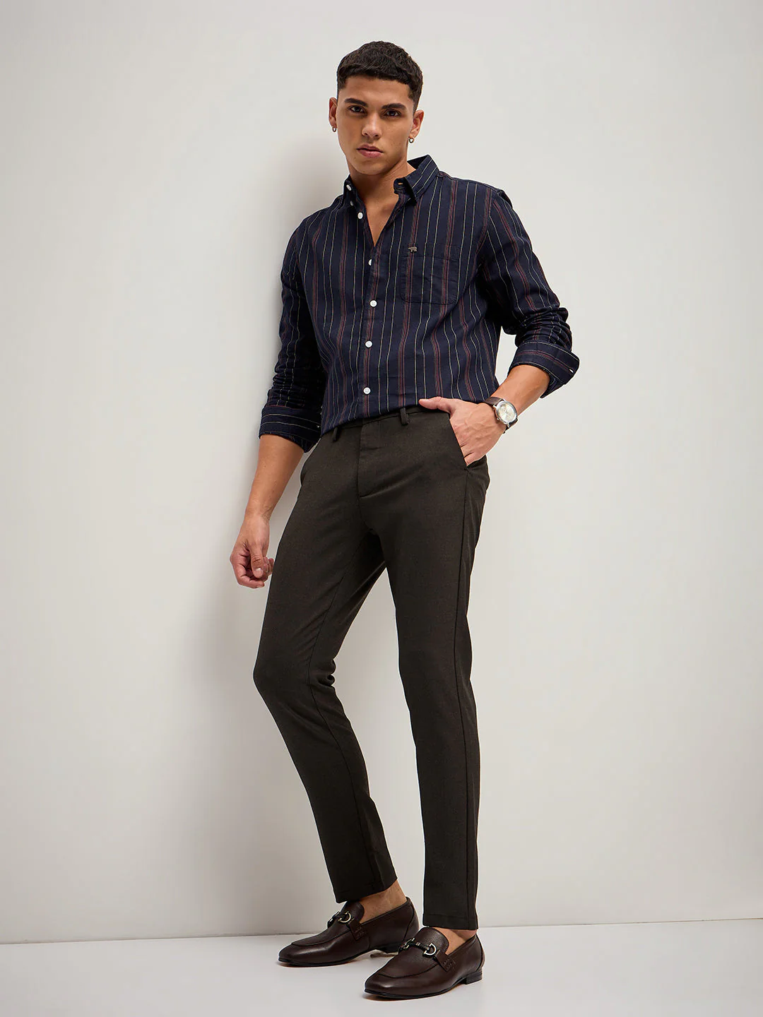 Men Brown 4 Way Stretch Formal Trouser - Image 4