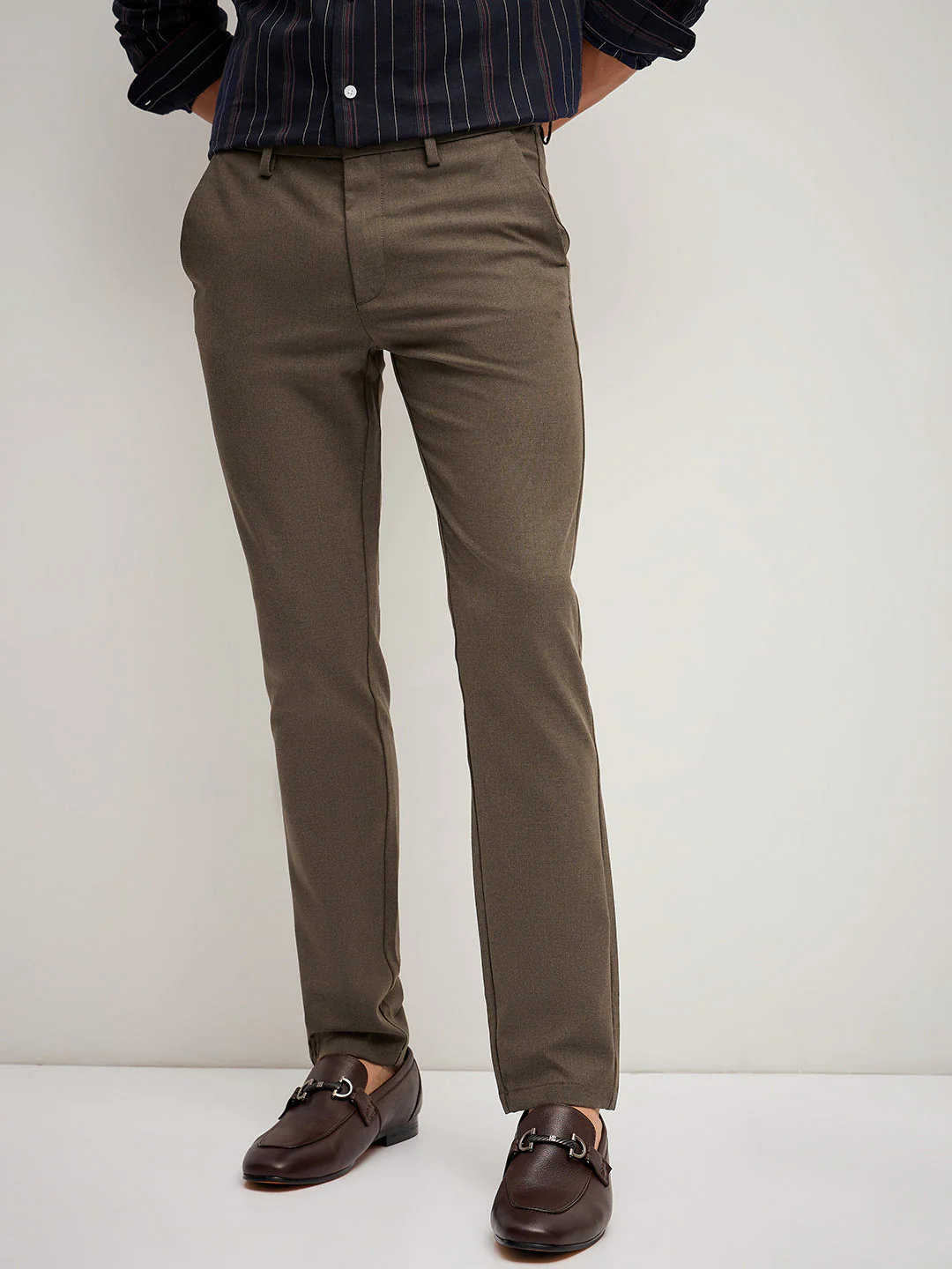 Men Brown 4 Way Stretch Formal Trouser - Image 3