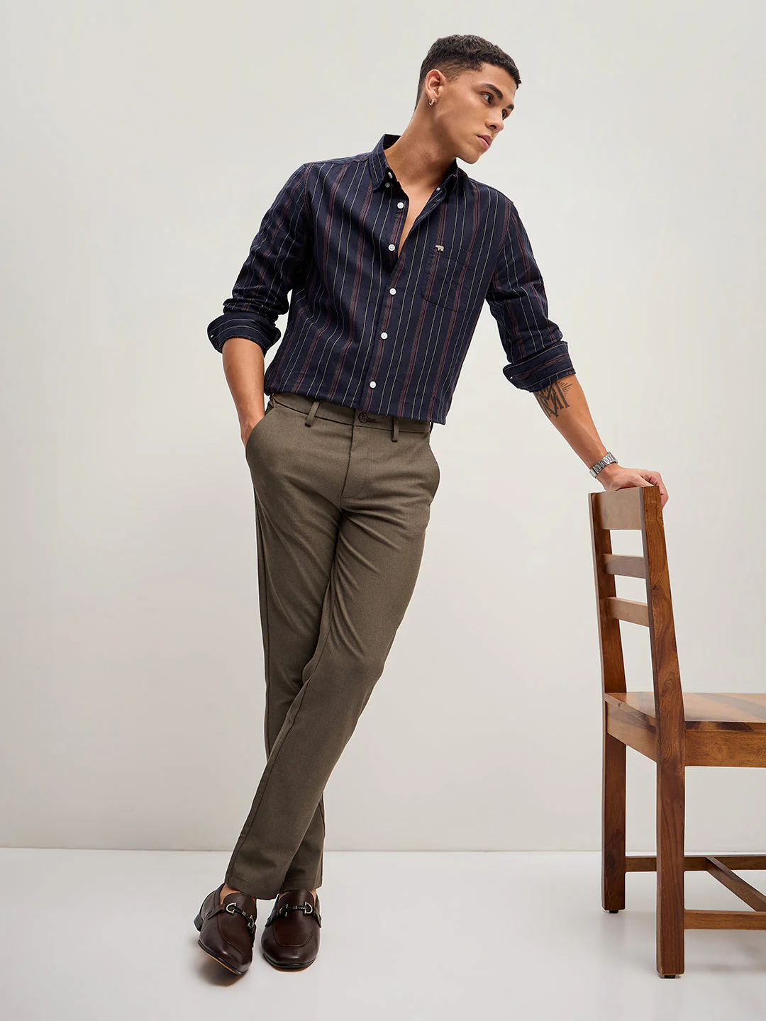 Men Brown 4 Way Stretch Formal Trouser - Image 4