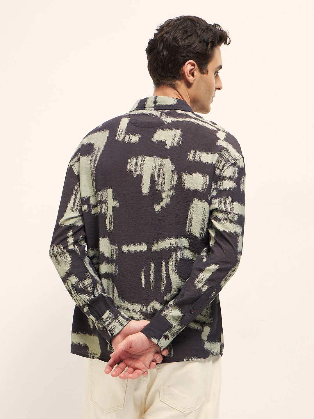 Men Brown Abstract Brushstroke Print Relax Fit Overshirt - Image 2