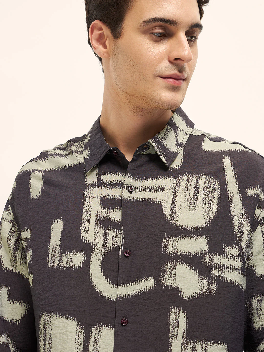 Men Brown Abstract Brushstroke Print Relax Fit Overshirt - Image 5