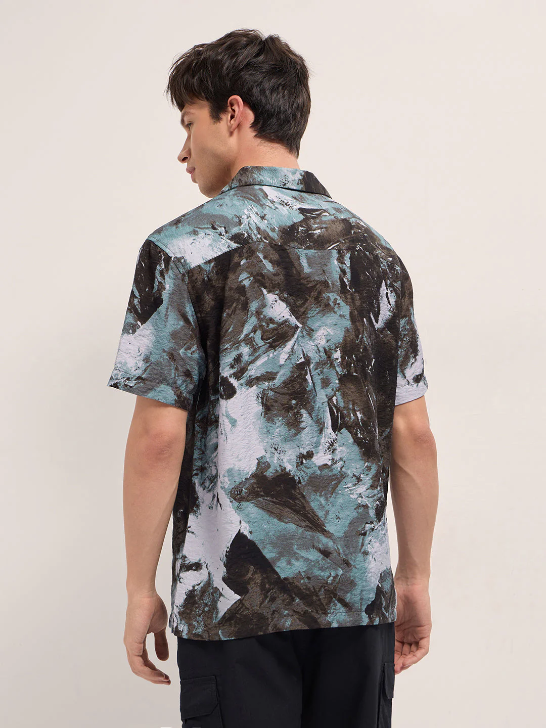 Men Brown Abstract Digital Print Relaxed Fit Cuban Collar Shirt - Image 2