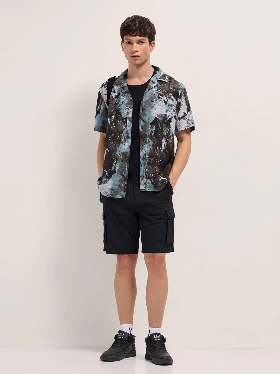 Men Brown Abstract Digital Print Relaxed Fit Cuban Collar Shirt - Image 4