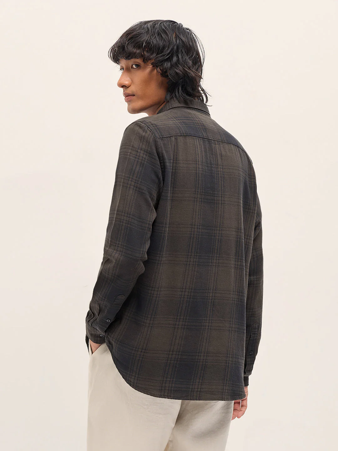 Men Brown and Black Checked Slim Fit Casual Shirt - Image 2
