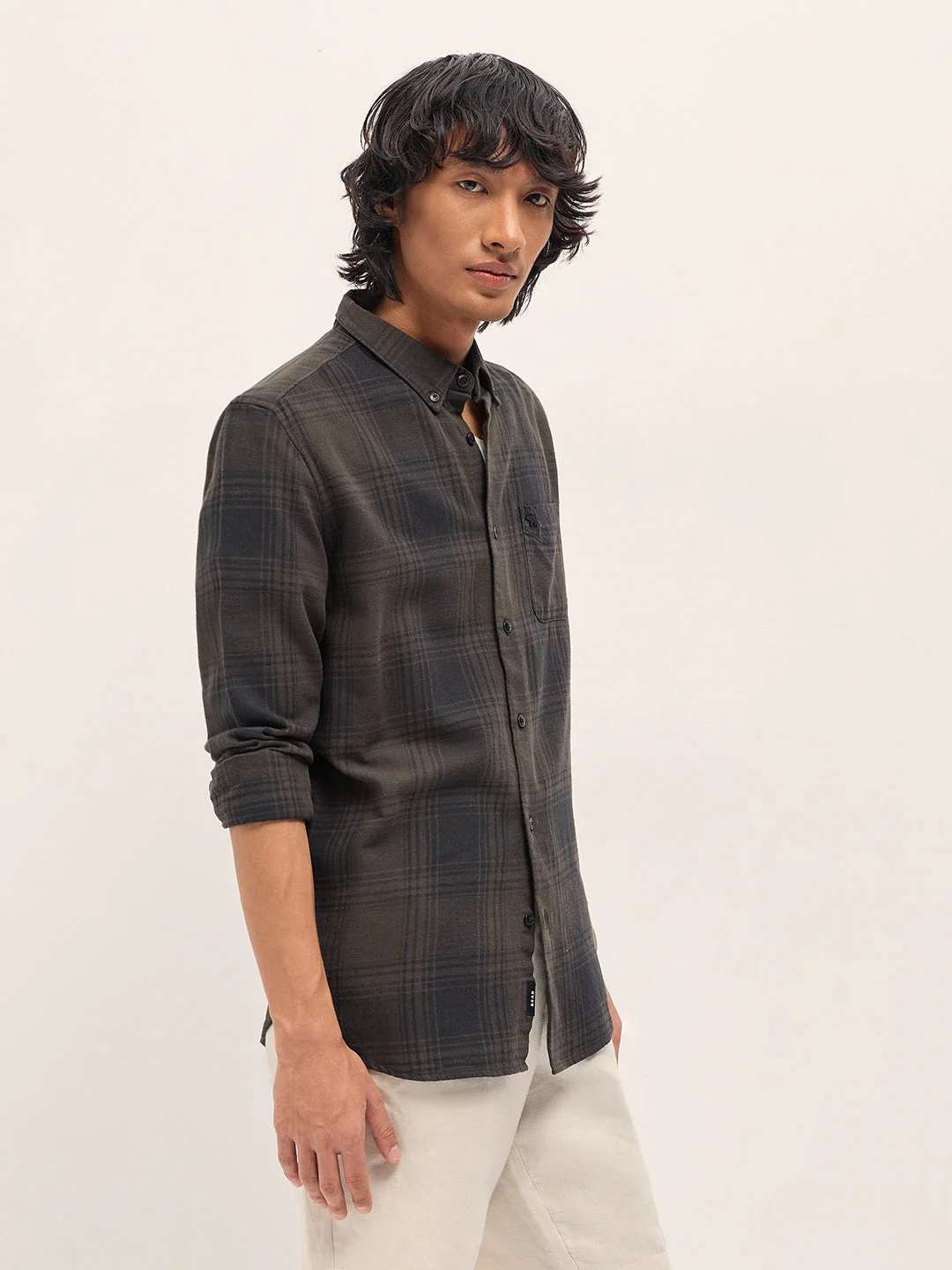 Men Brown and Black Checked Slim Fit Casual Shirt - Image 3