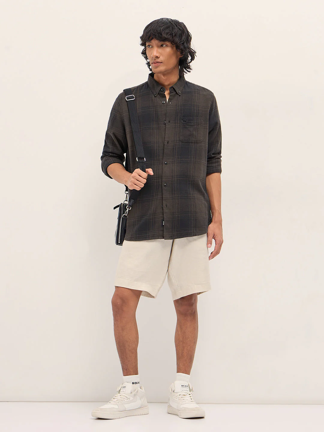 Men Brown and Black Checked Slim Fit Casual Shirt - Image 4