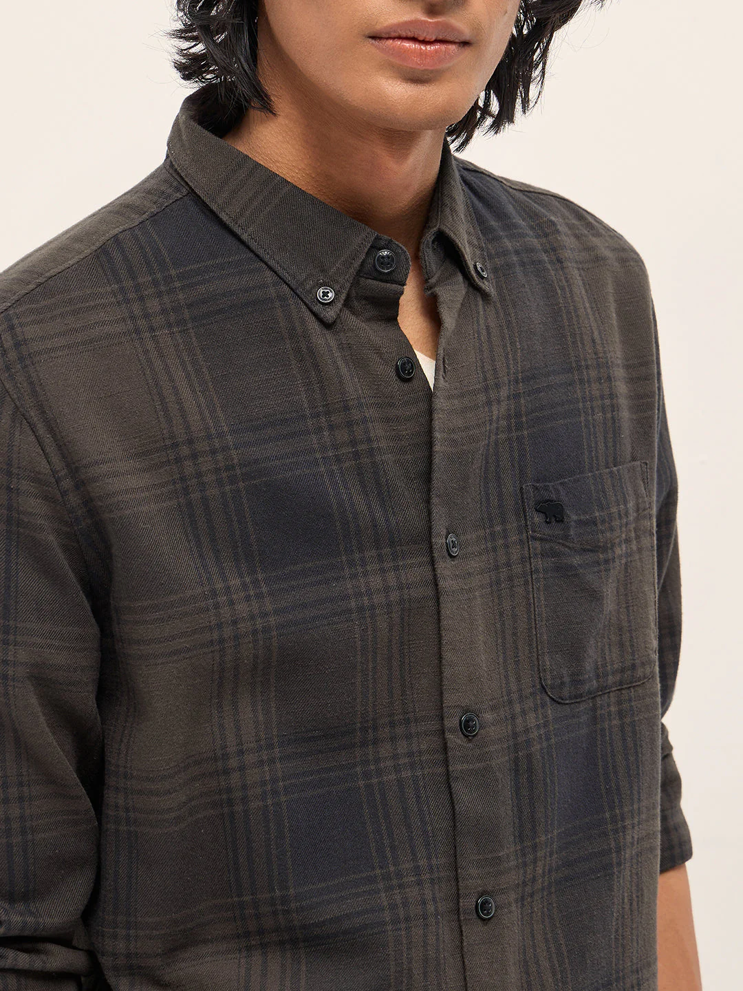 Men Brown and Black Checked Slim Fit Casual Shirt - Image 5