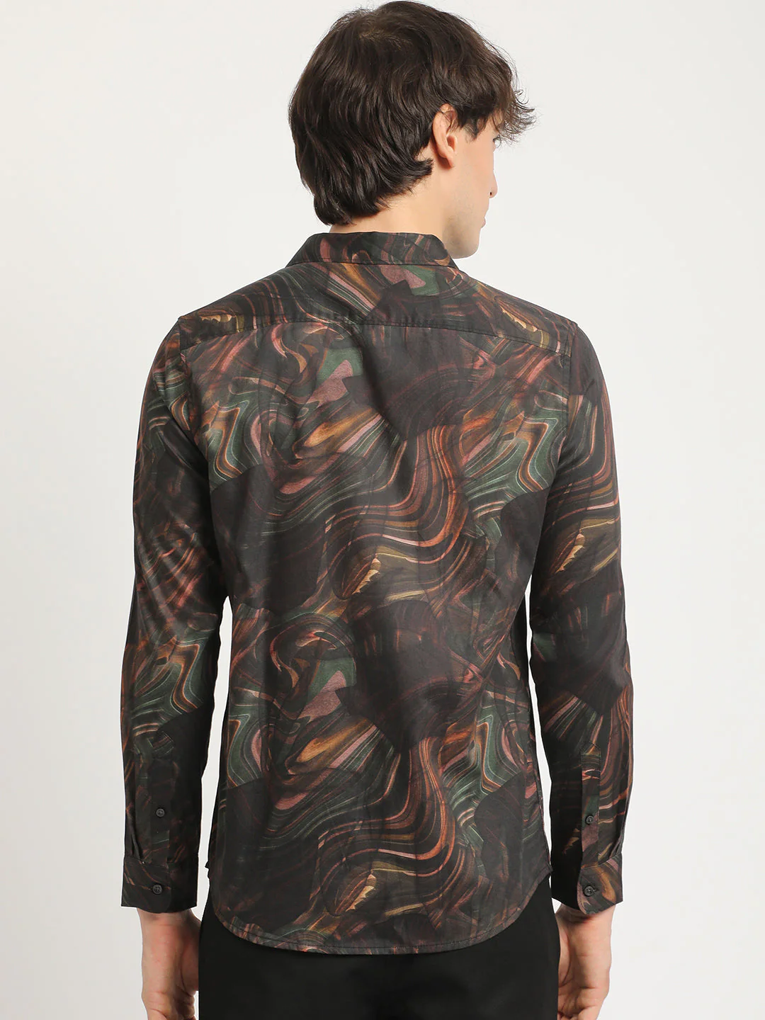 Men  Brown Artistic Swirl Print Slim Fit Casual Shirt - Image 4