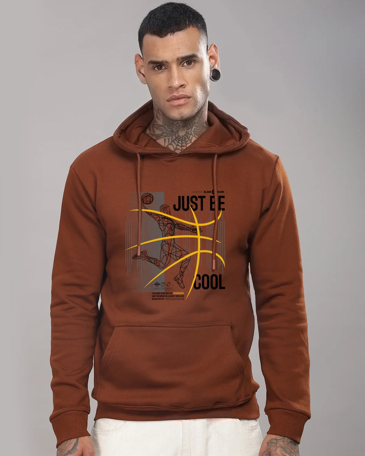 Men Brown Basketball Design Hoodie - Image 2