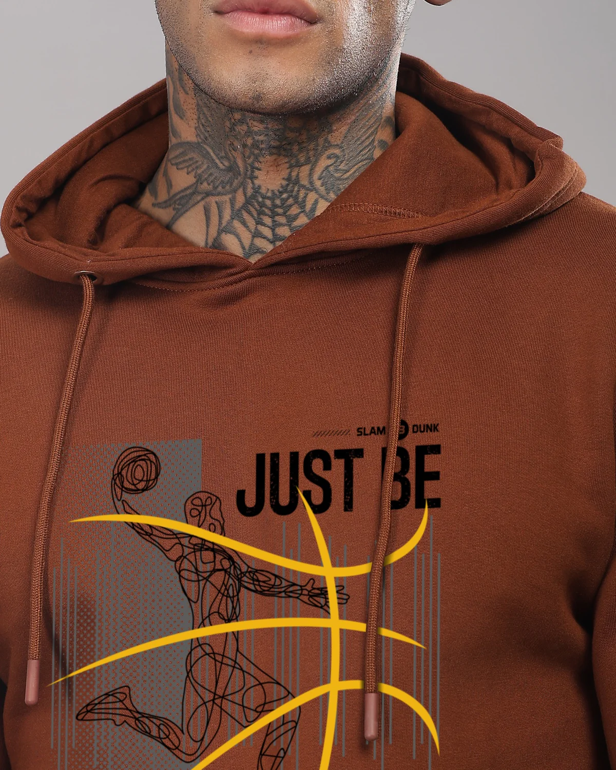 Men Brown Basketball Design Hoodie - Image 3