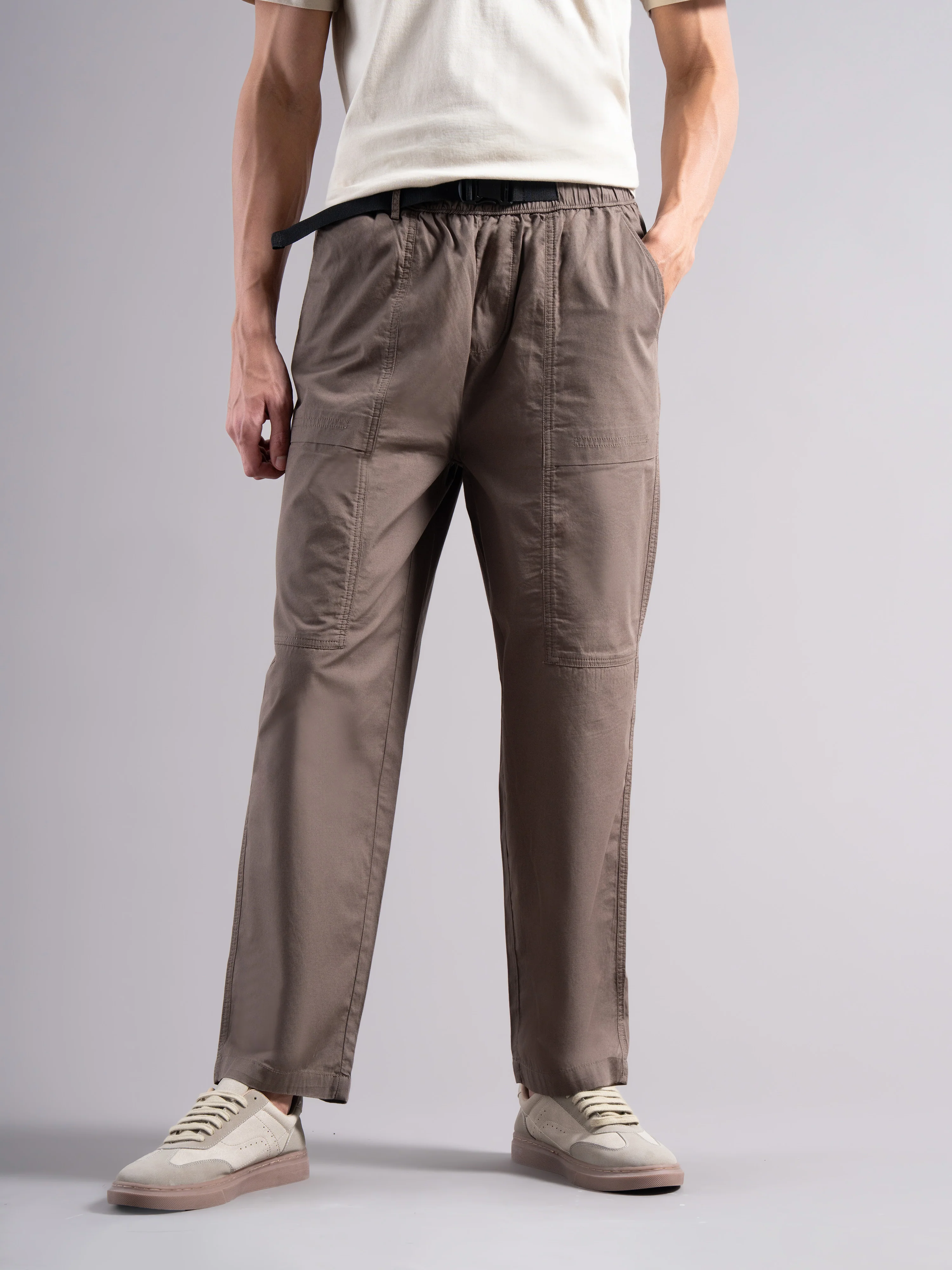 Men Brown Buckle Waist Trousers