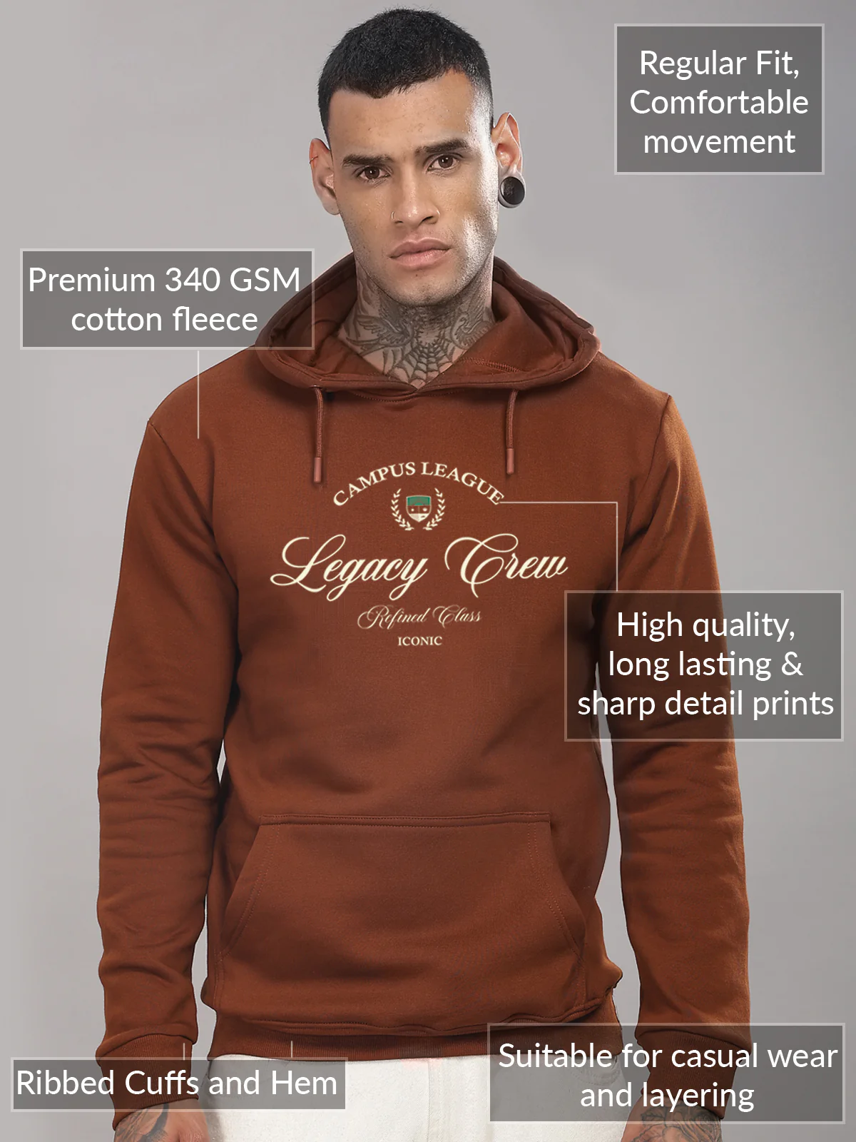 Men Brown Printed Hoodie - Image 4