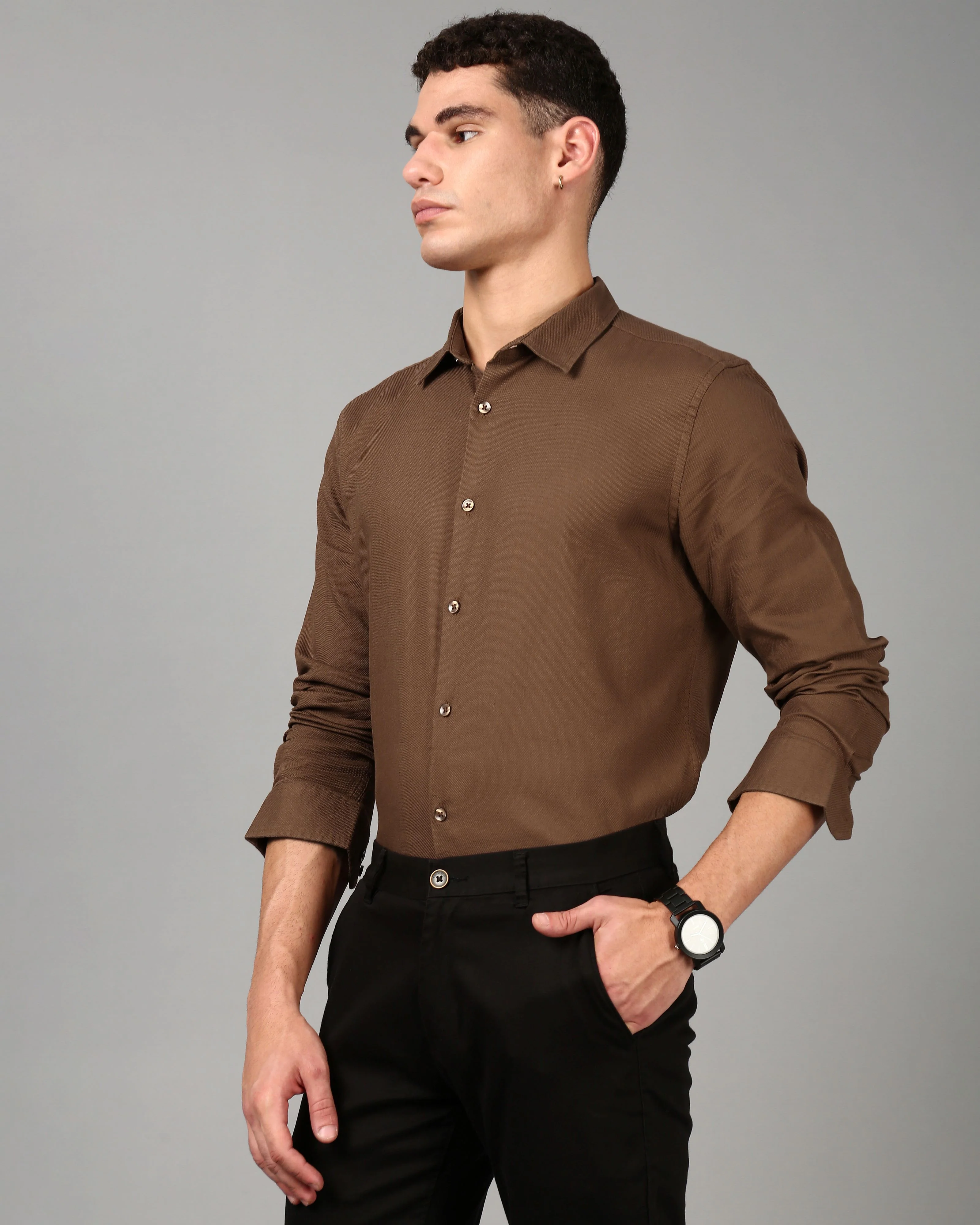 Men Brown Casual Shirt - Image 3