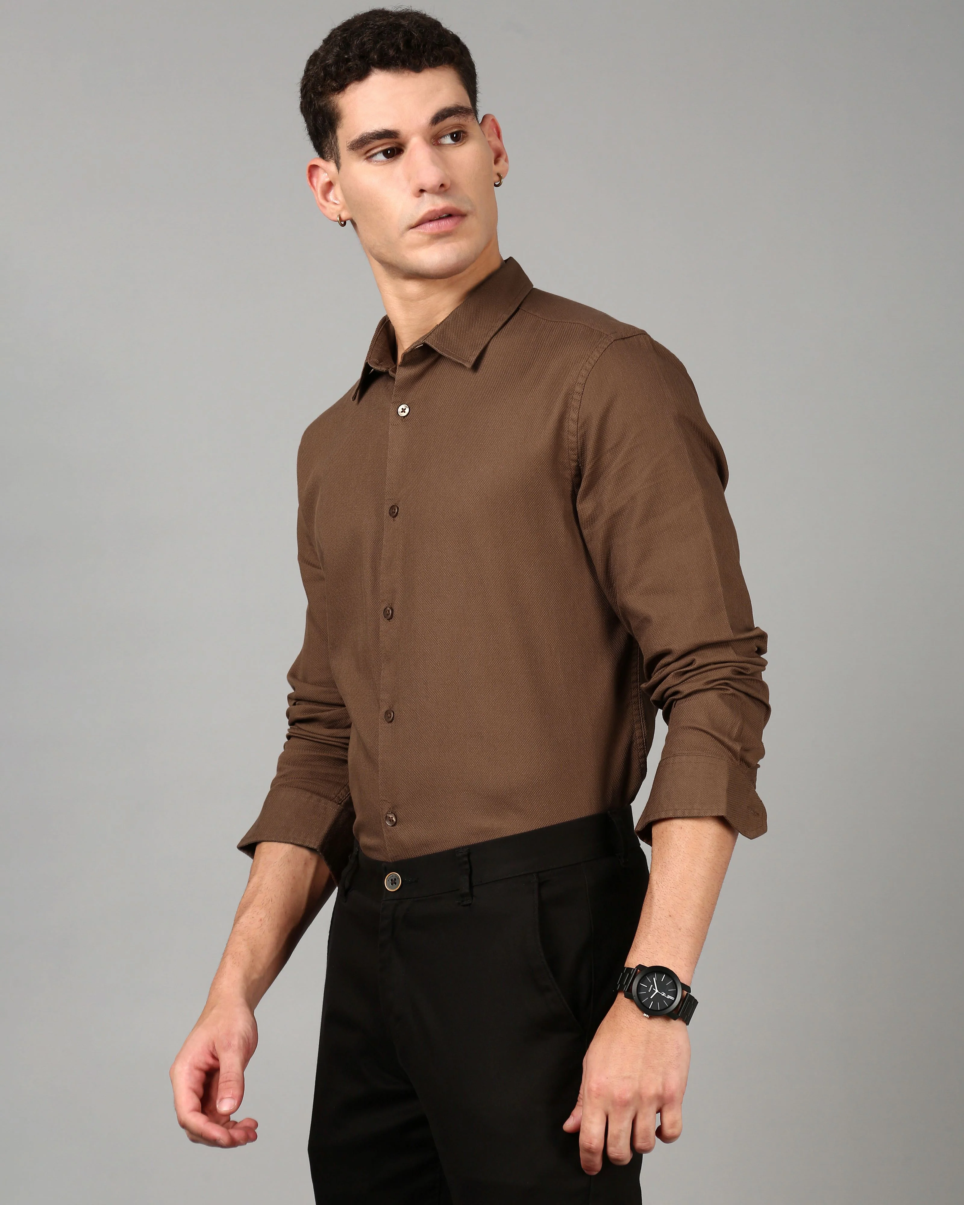 Men Brown Casual Shirt - Image 4