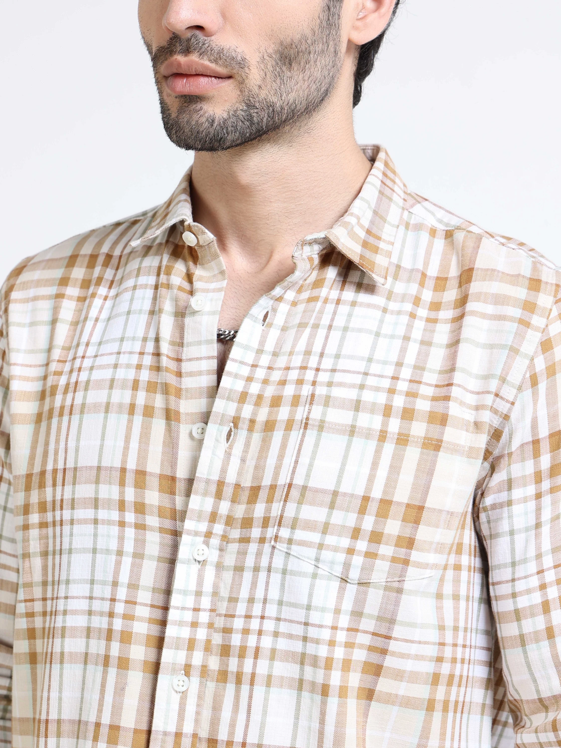 Men Brown Check Regular Fit Shirt - Image 4