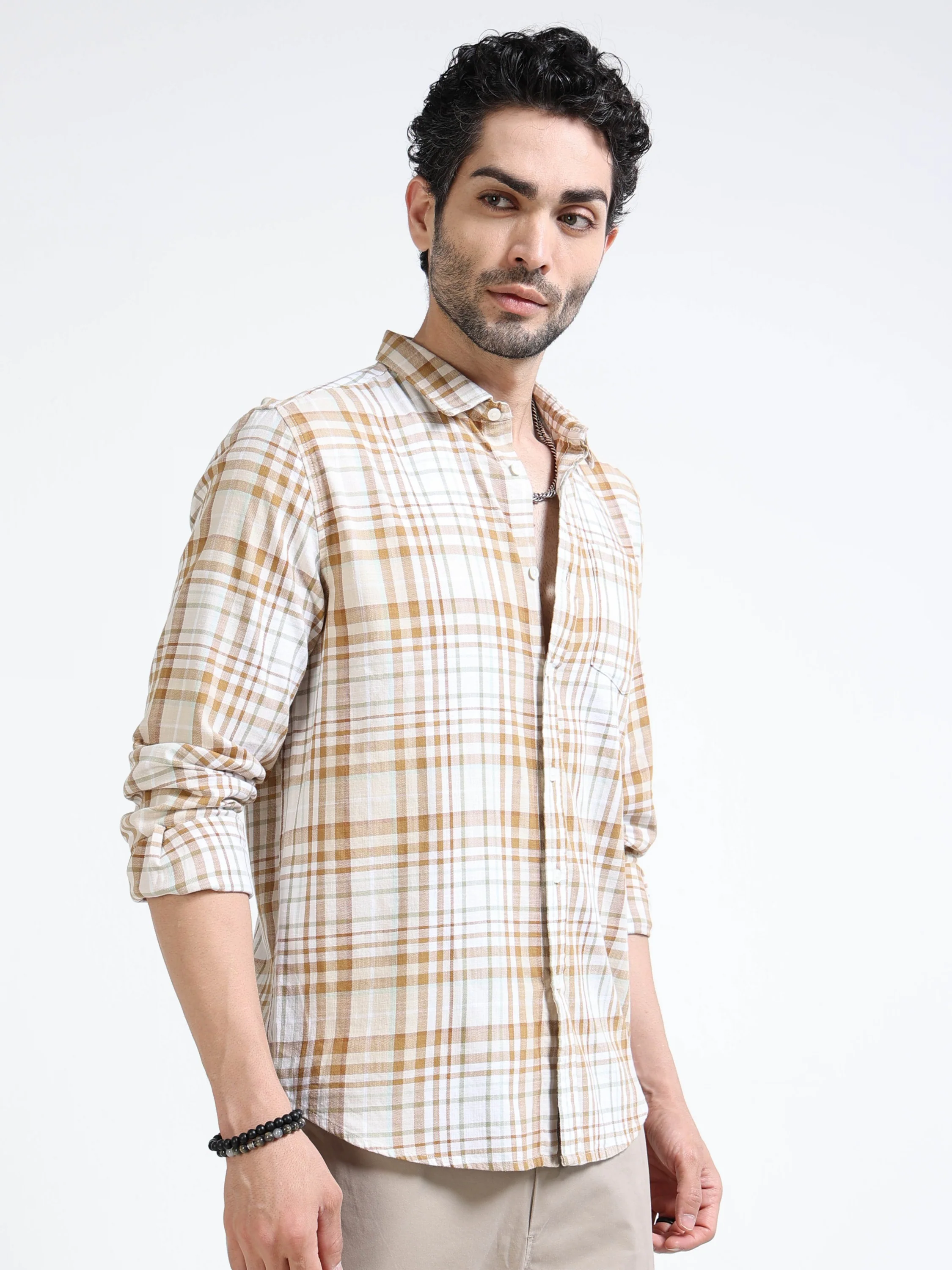 Men Brown Check Regular Fit Shirt - Image 5