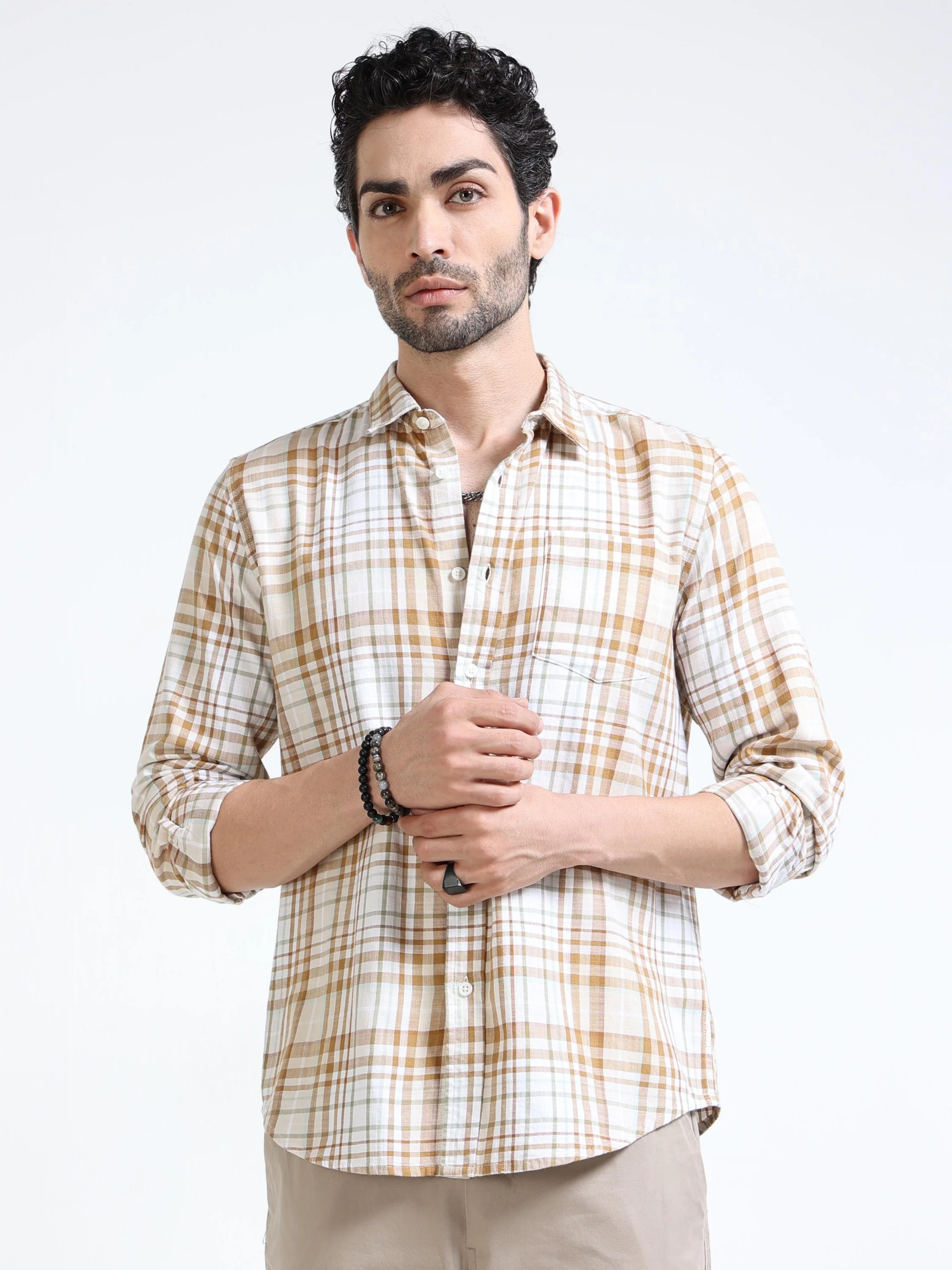Men Brown Check Regular Fit Shirt - Image 6