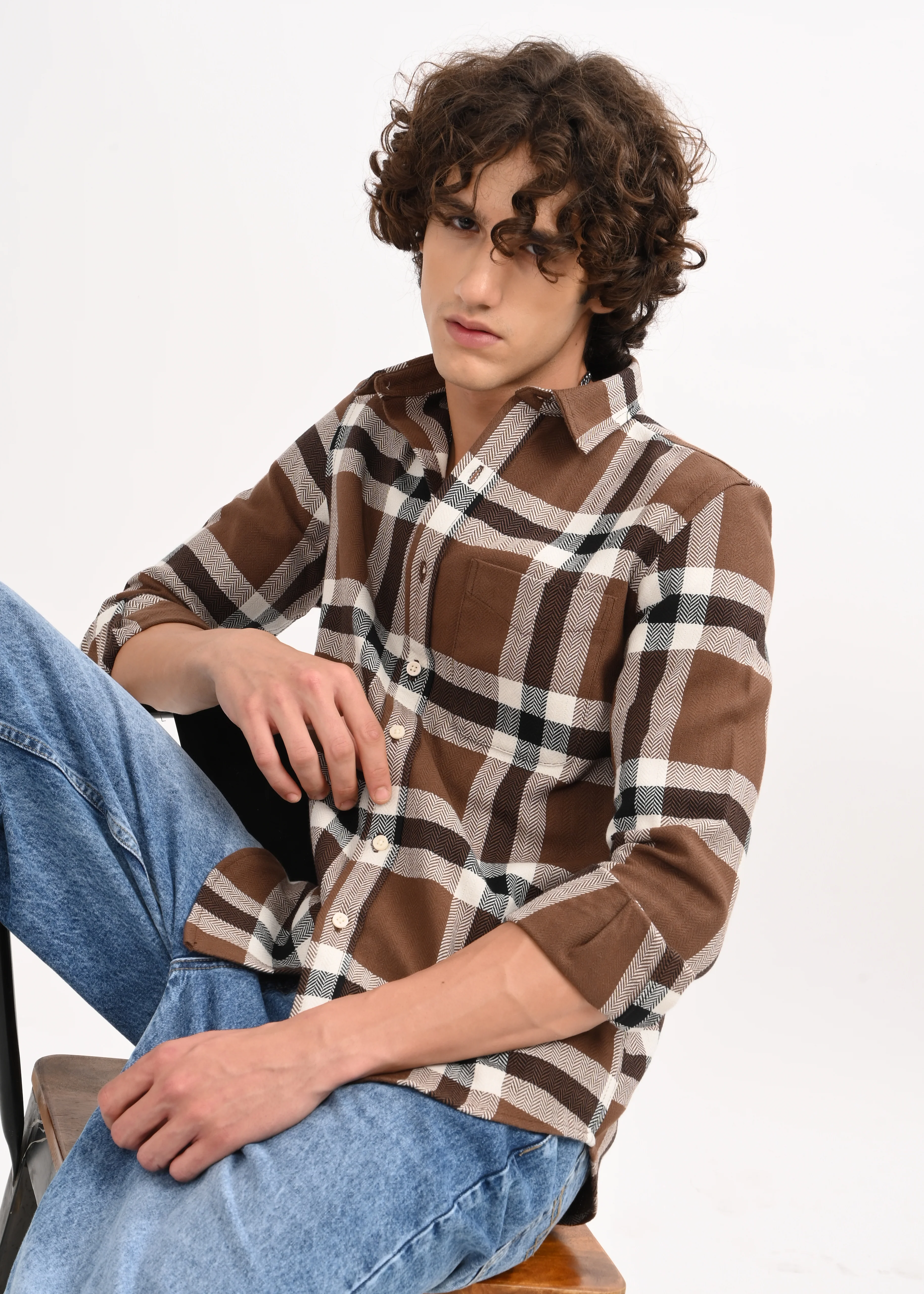 Men Brown Check Shirt - Image 10