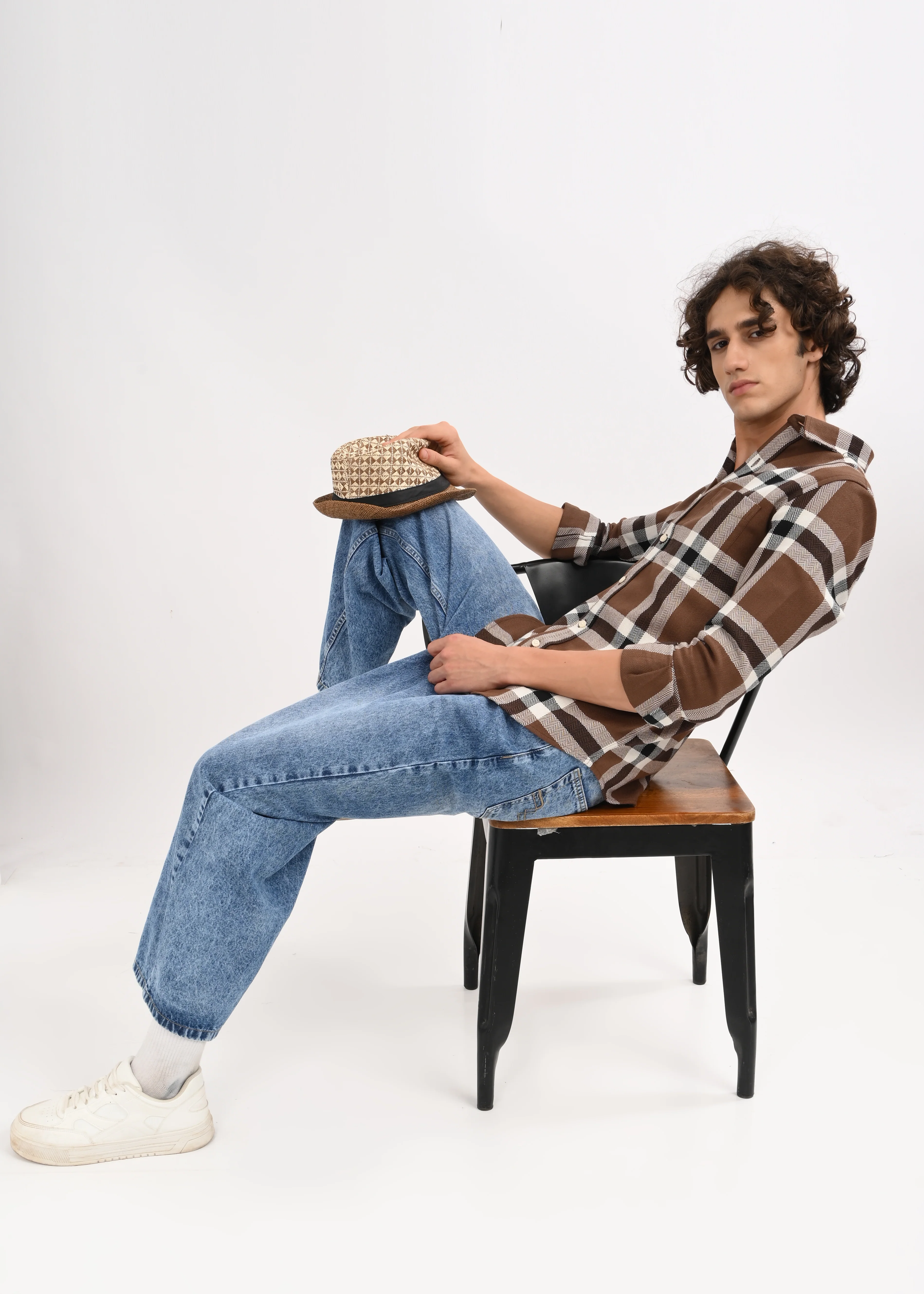 Men Brown Check Shirt - Image 11
