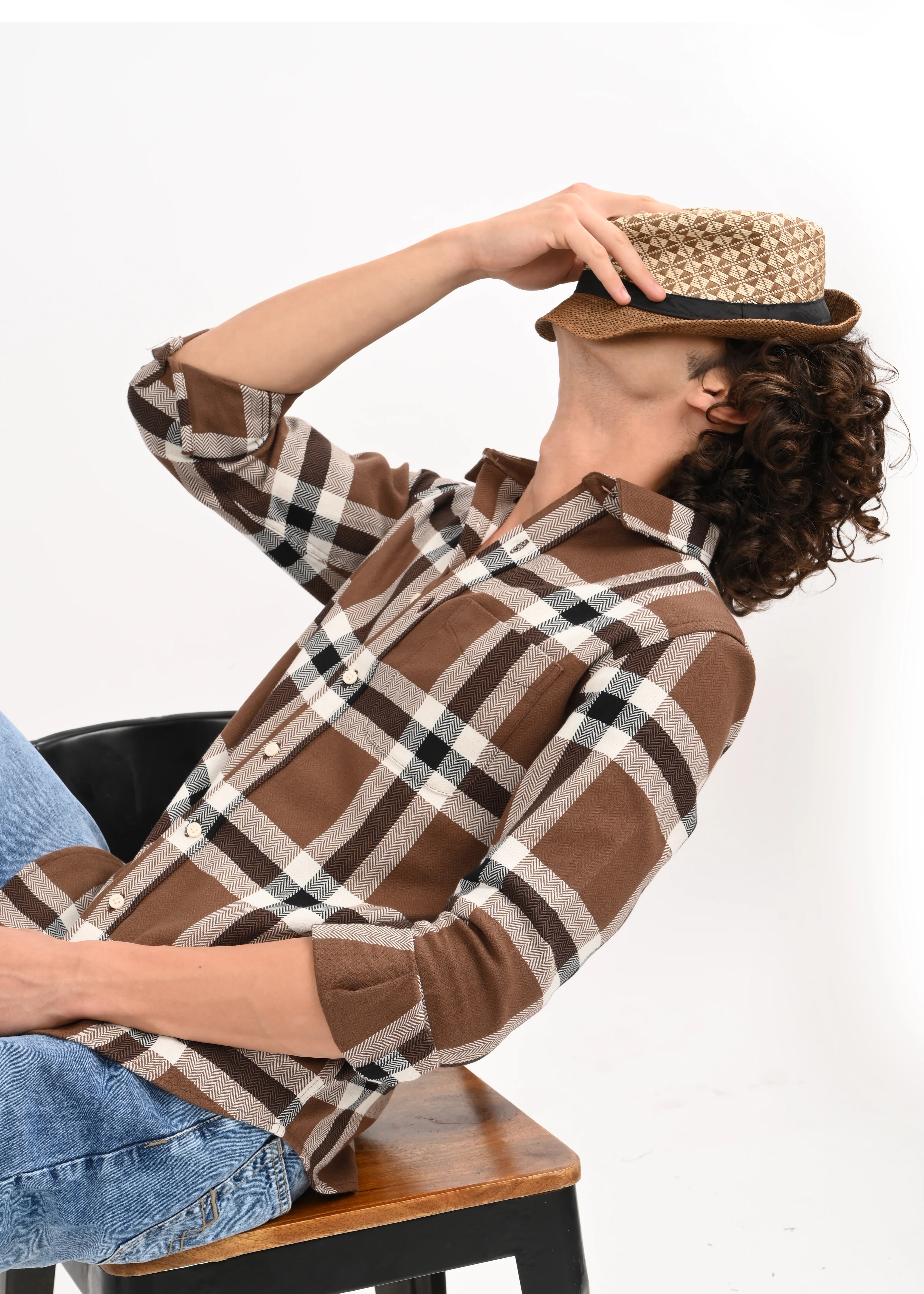 Men Brown Check Shirt - Image 13