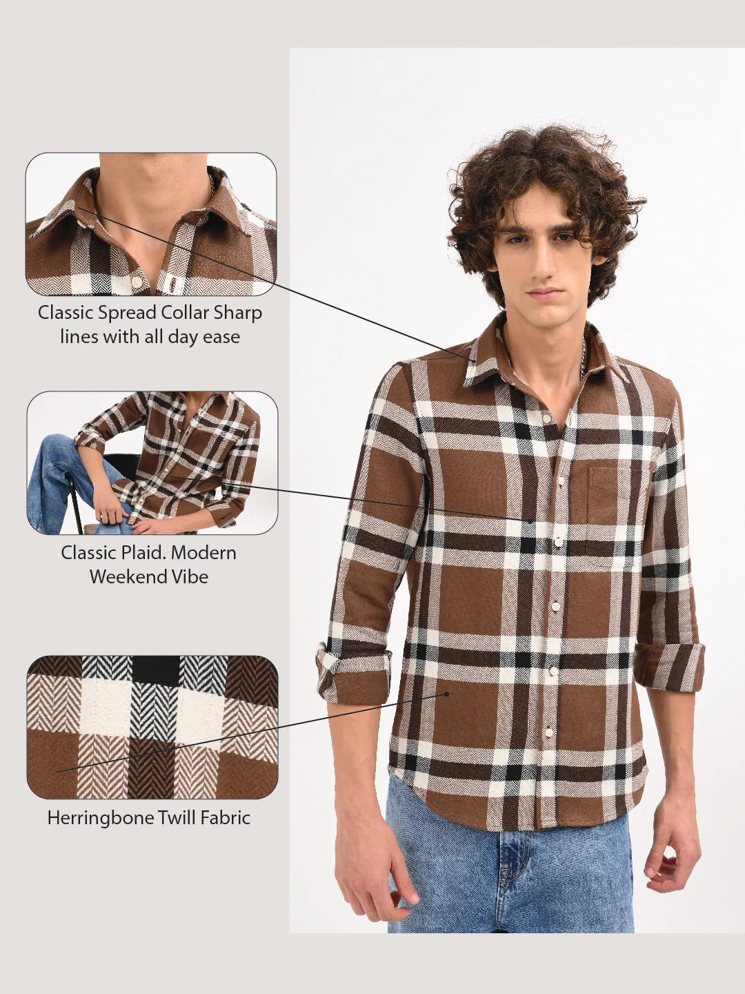 Men Brown Check Shirt - Image 14
