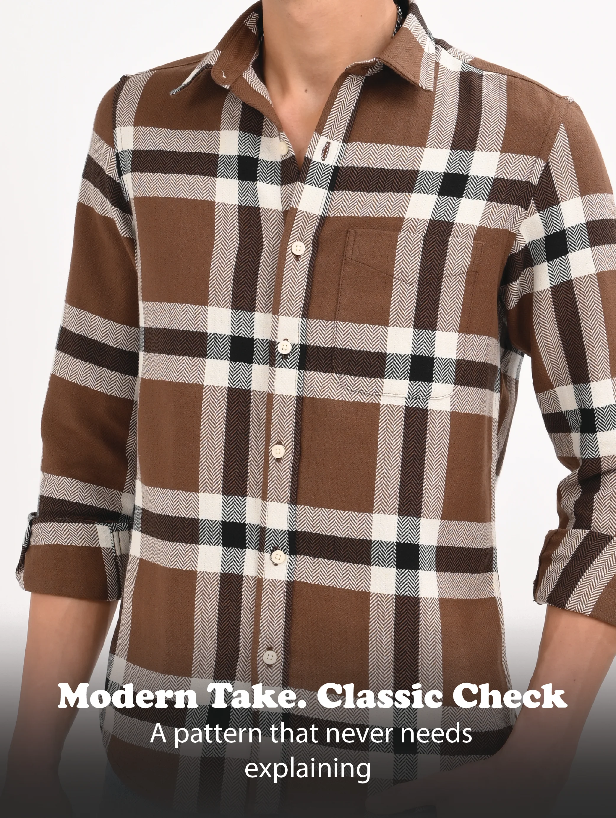 Men Brown Check Shirt - Image 15