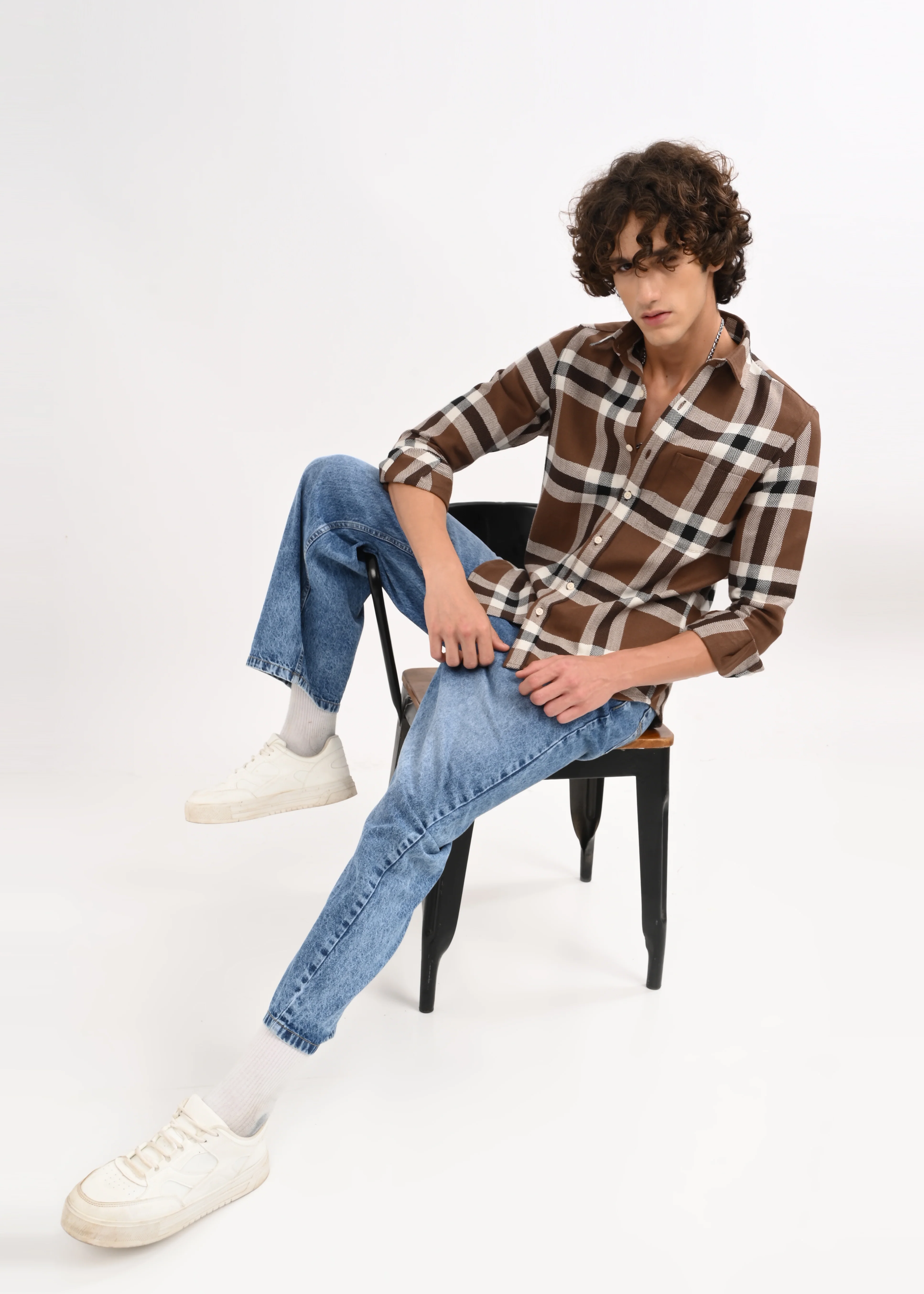 Men Brown Check Shirt - Image 7