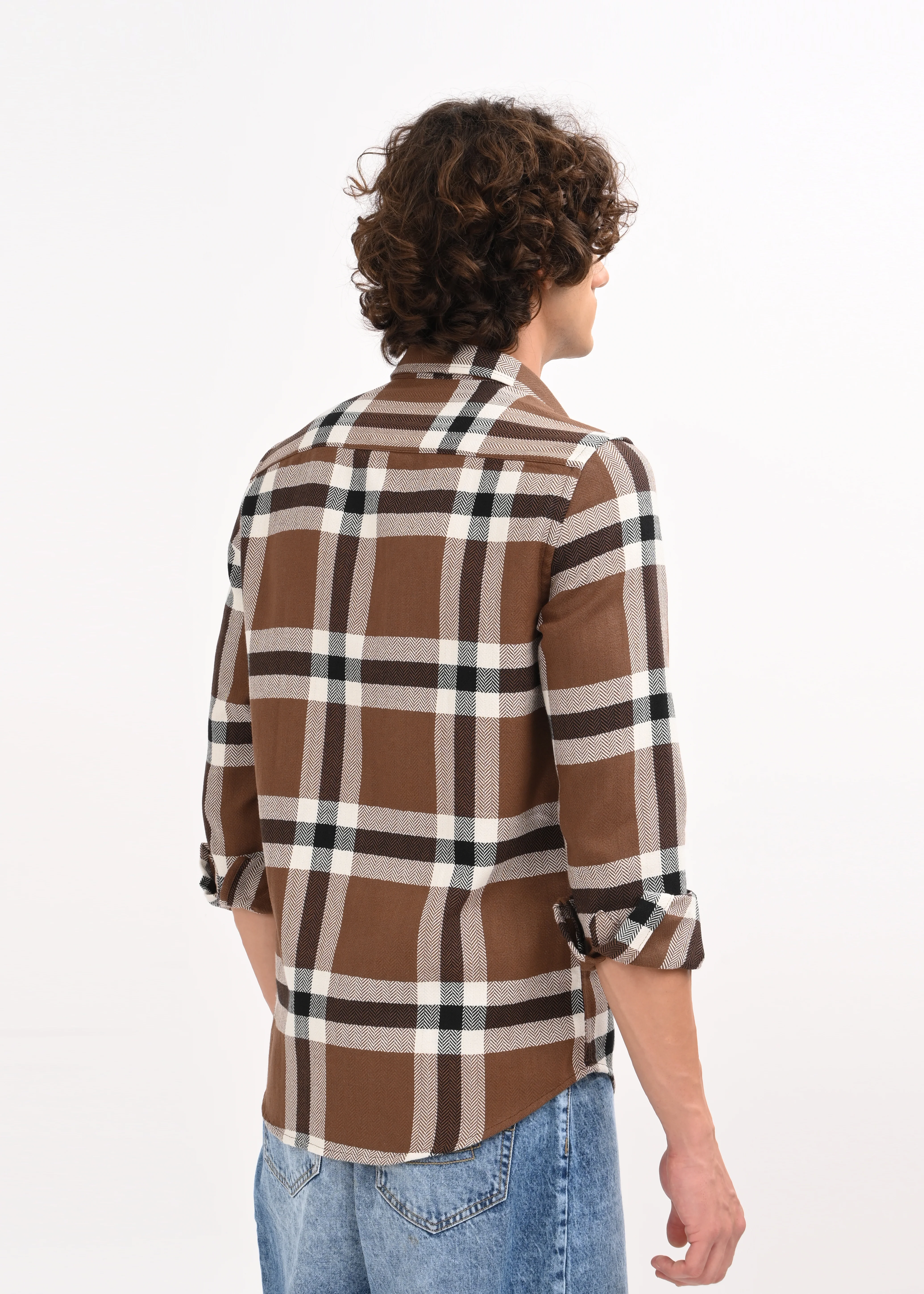 Men Brown Check Shirt - Image 8