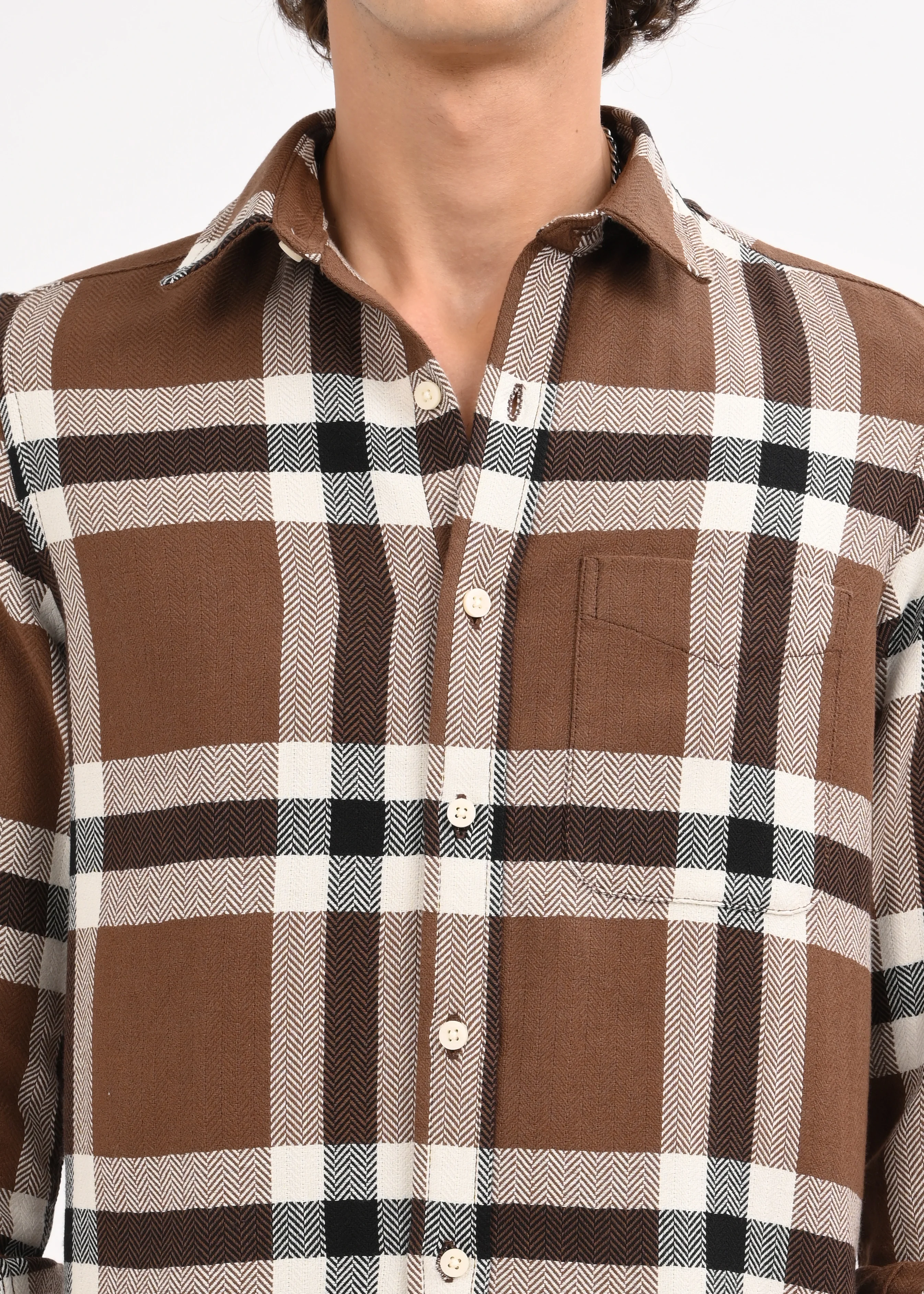 Men Brown Check Shirt - Image 9