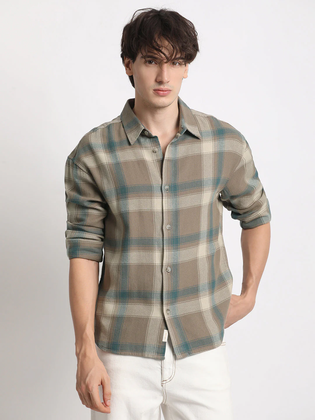 Men  Brown Checked Relaxed Fit Casual Cotton Shirt - Image 2