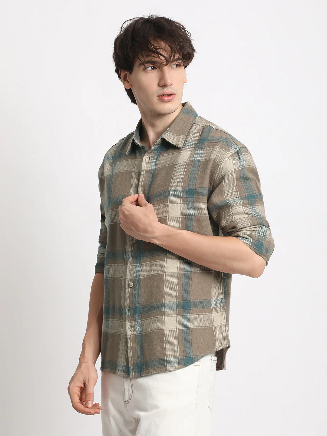 Men  Brown Checked Relaxed Fit Casual Cotton Shirt - Image 3