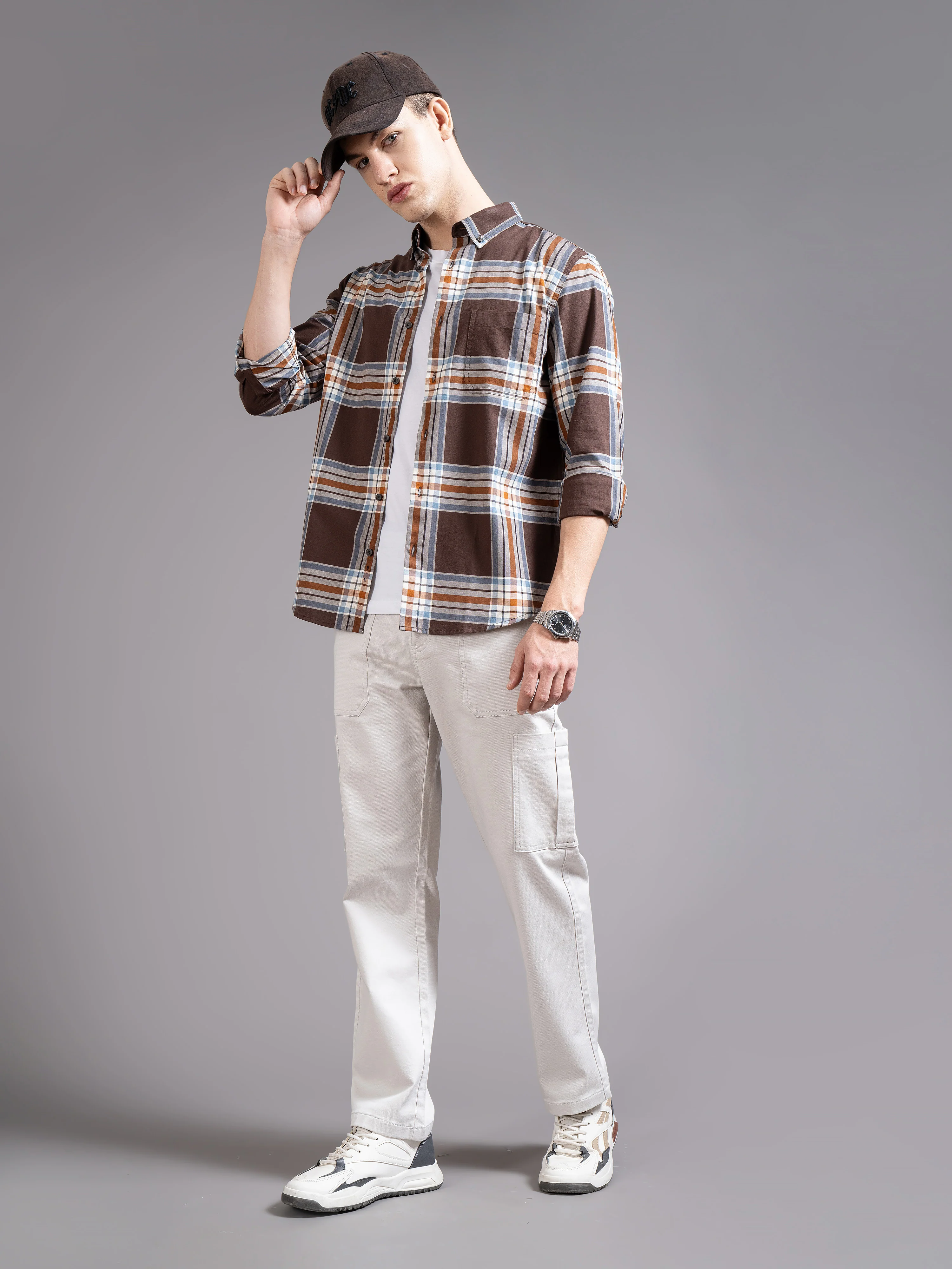 Men Brown Checked Shirt - Image 4