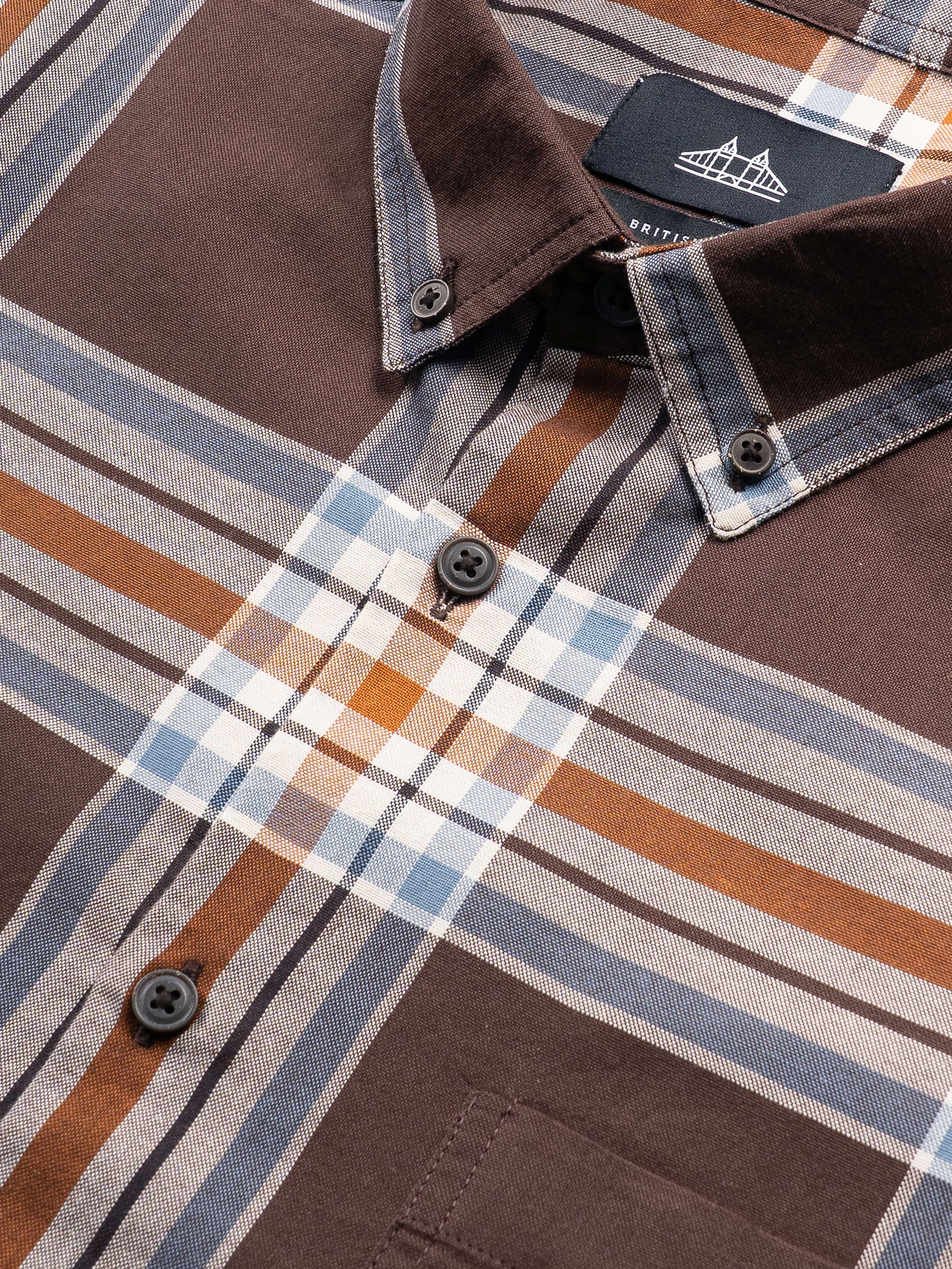 Men Brown Checked Shirt - Image 7