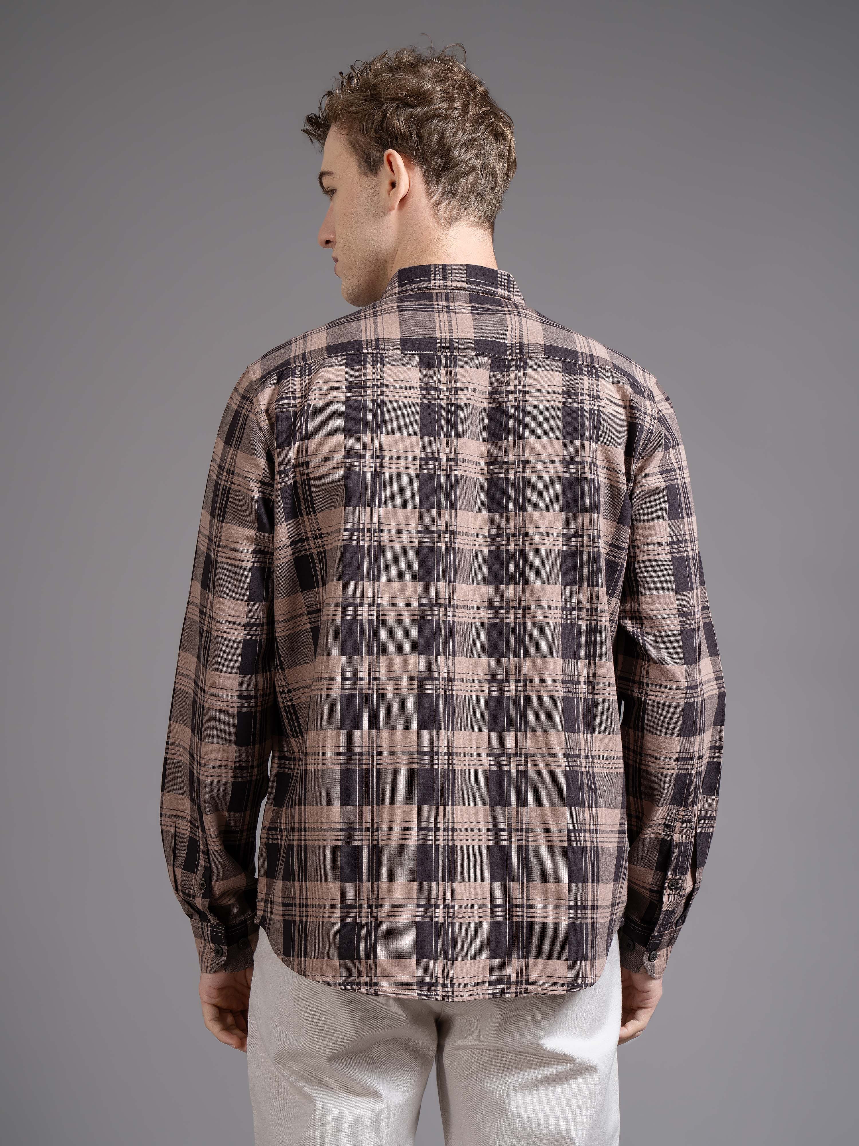 Men Brown Checked Shirt - Image 2