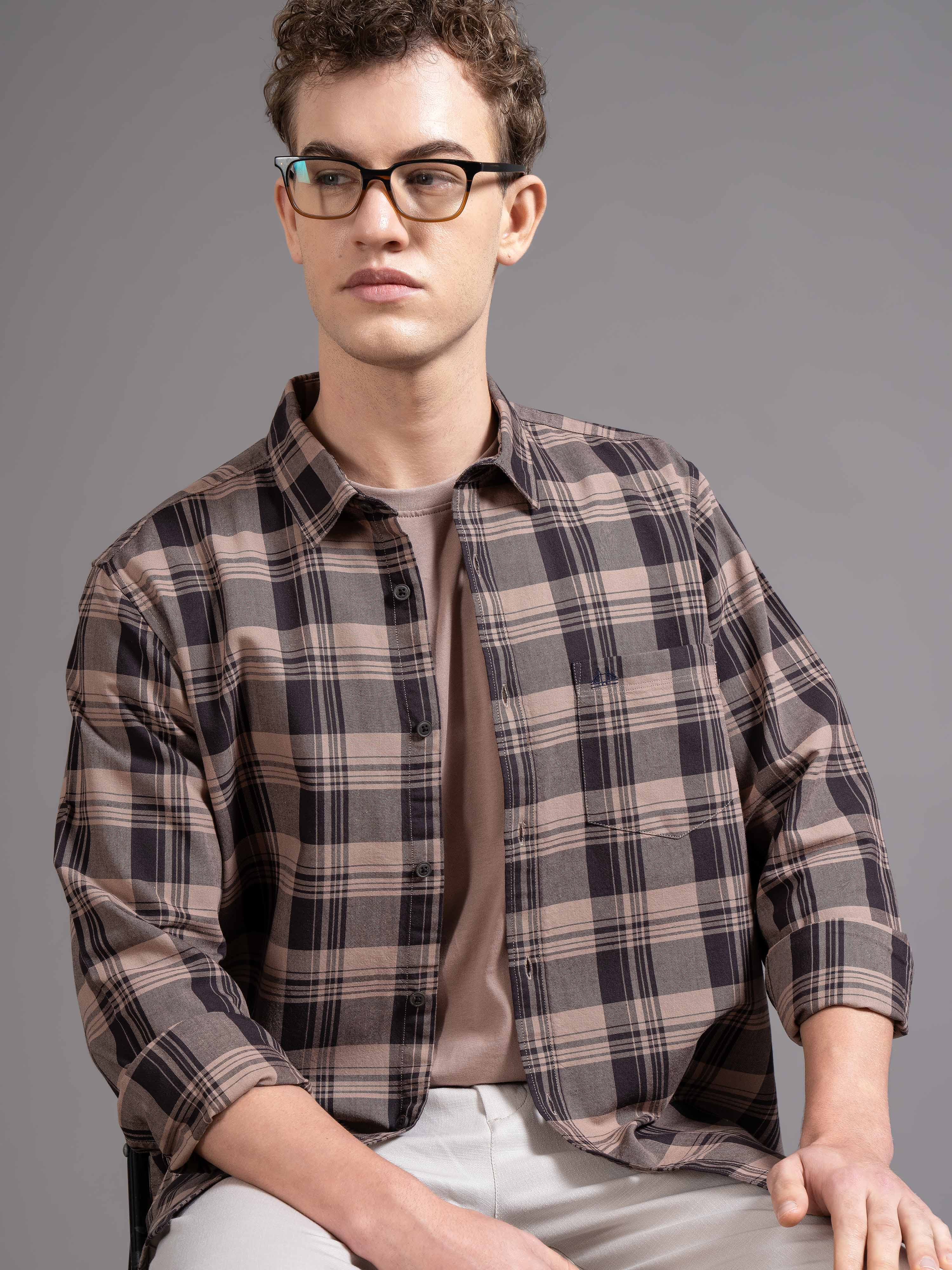 Men Brown Checked Shirt - Image 4