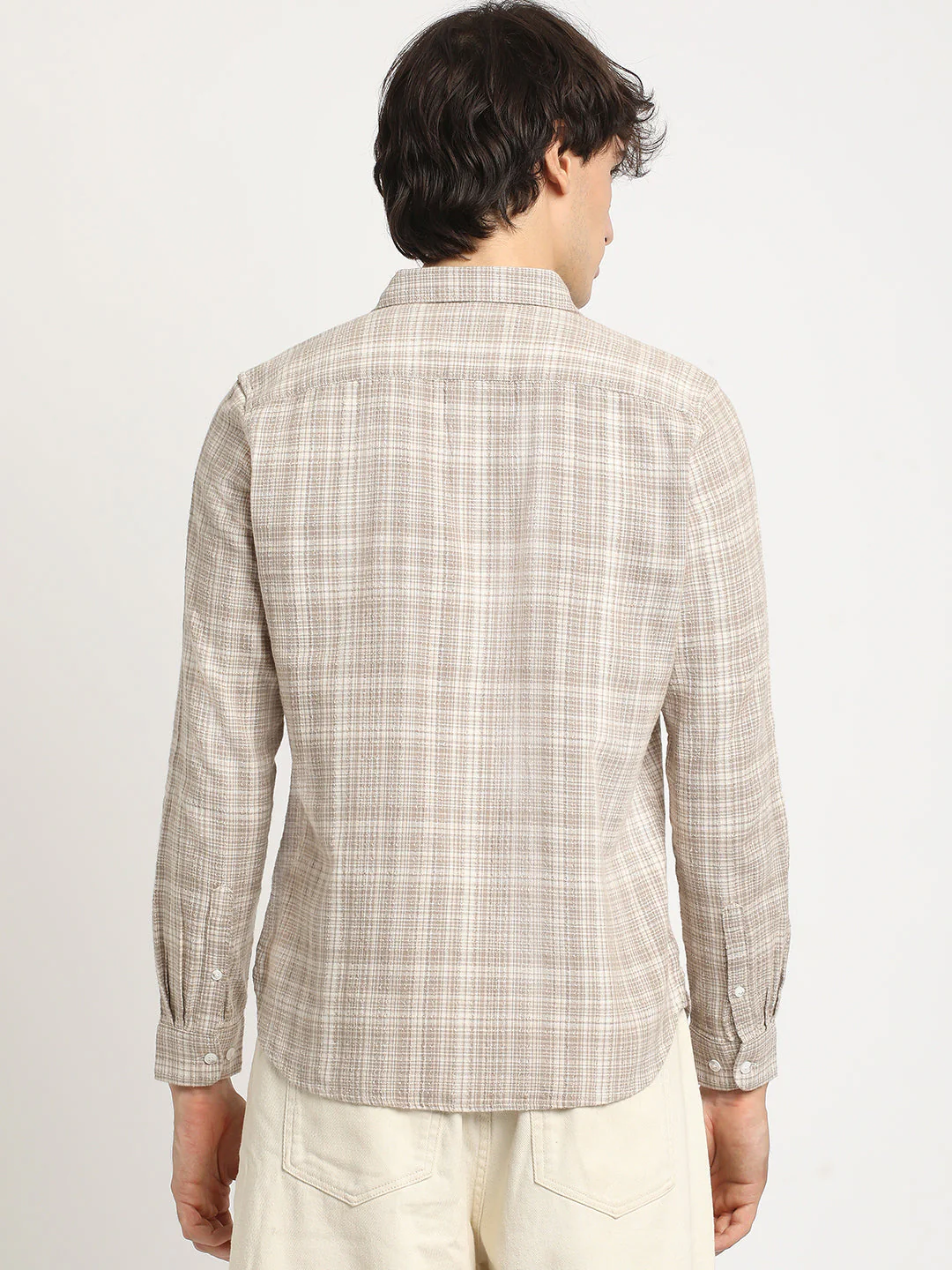 Men  Brown Checked Slim Fit Cotton Casual Shirt - Image 4