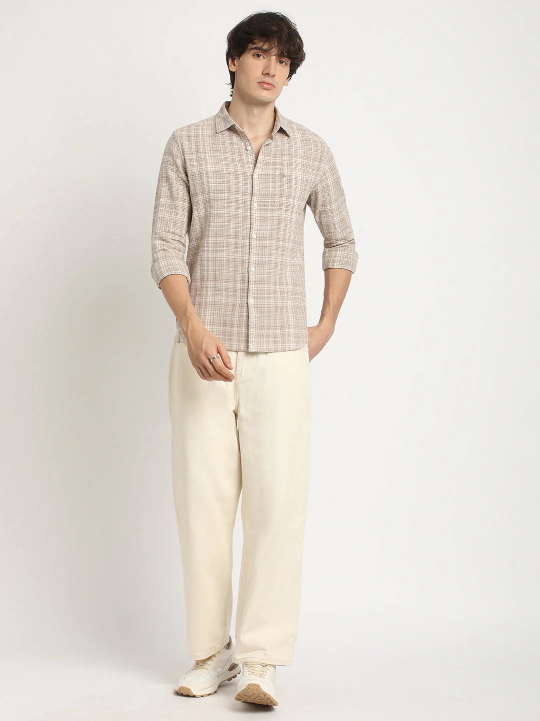 Men  Brown Checked Slim Fit Cotton Casual Shirt - Image 5