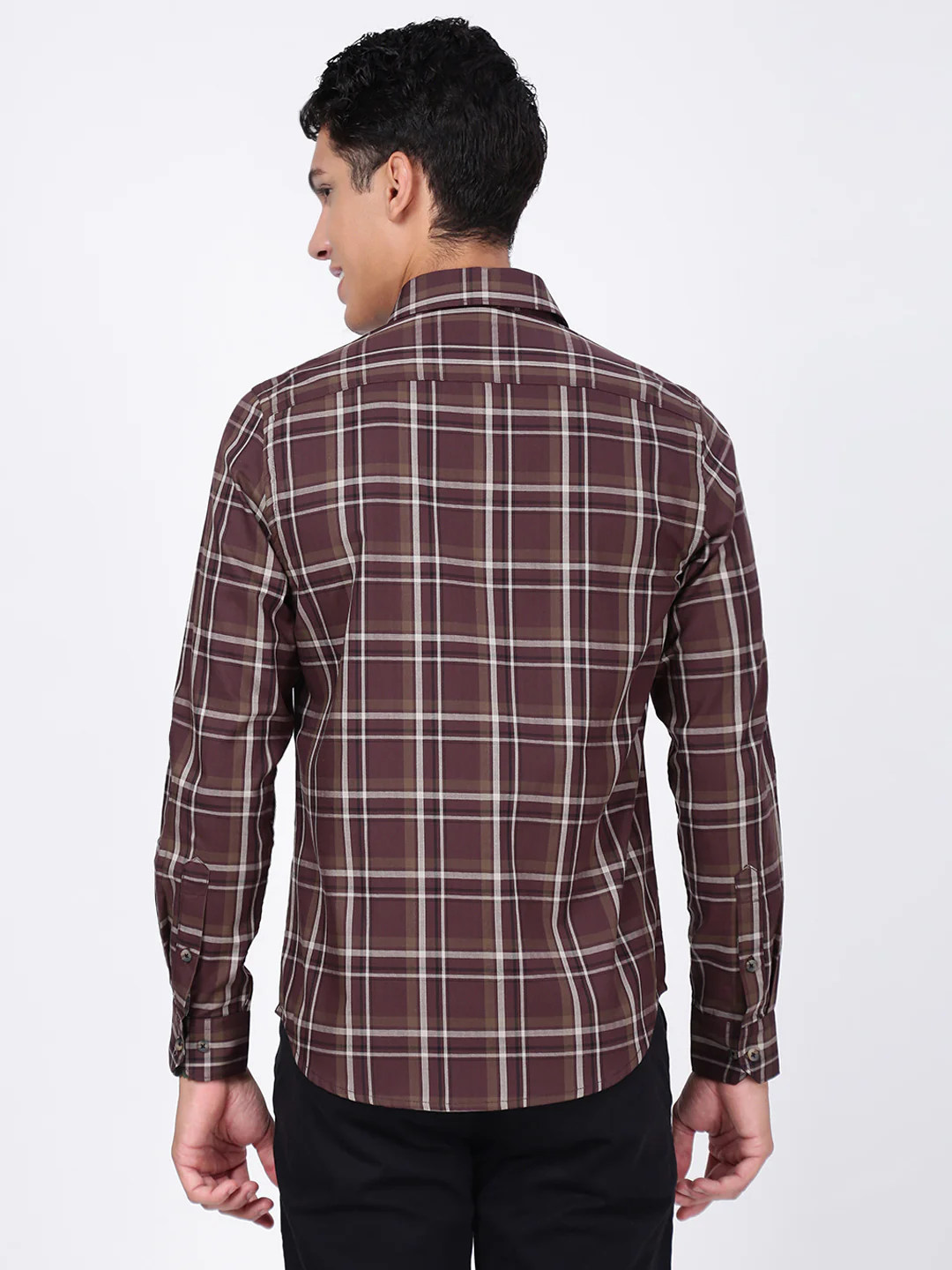 Men Brown Checked Slim Fit Formal Shirt - Image 4