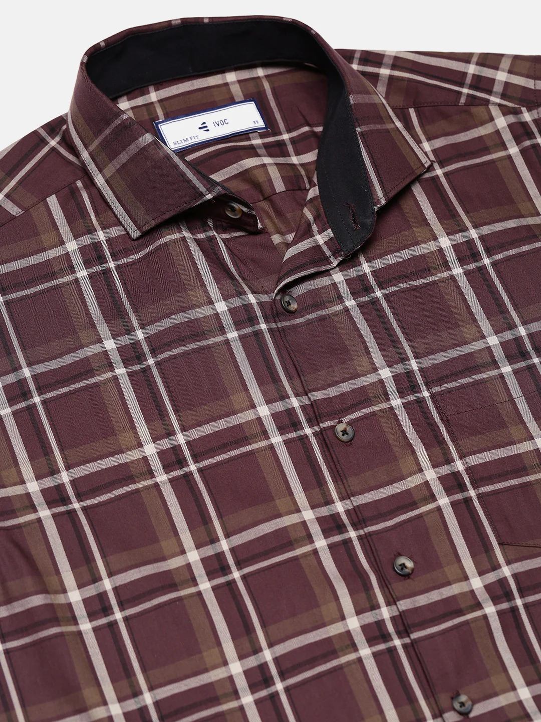 Men Brown Checked Slim Fit Formal Shirt - Image 5