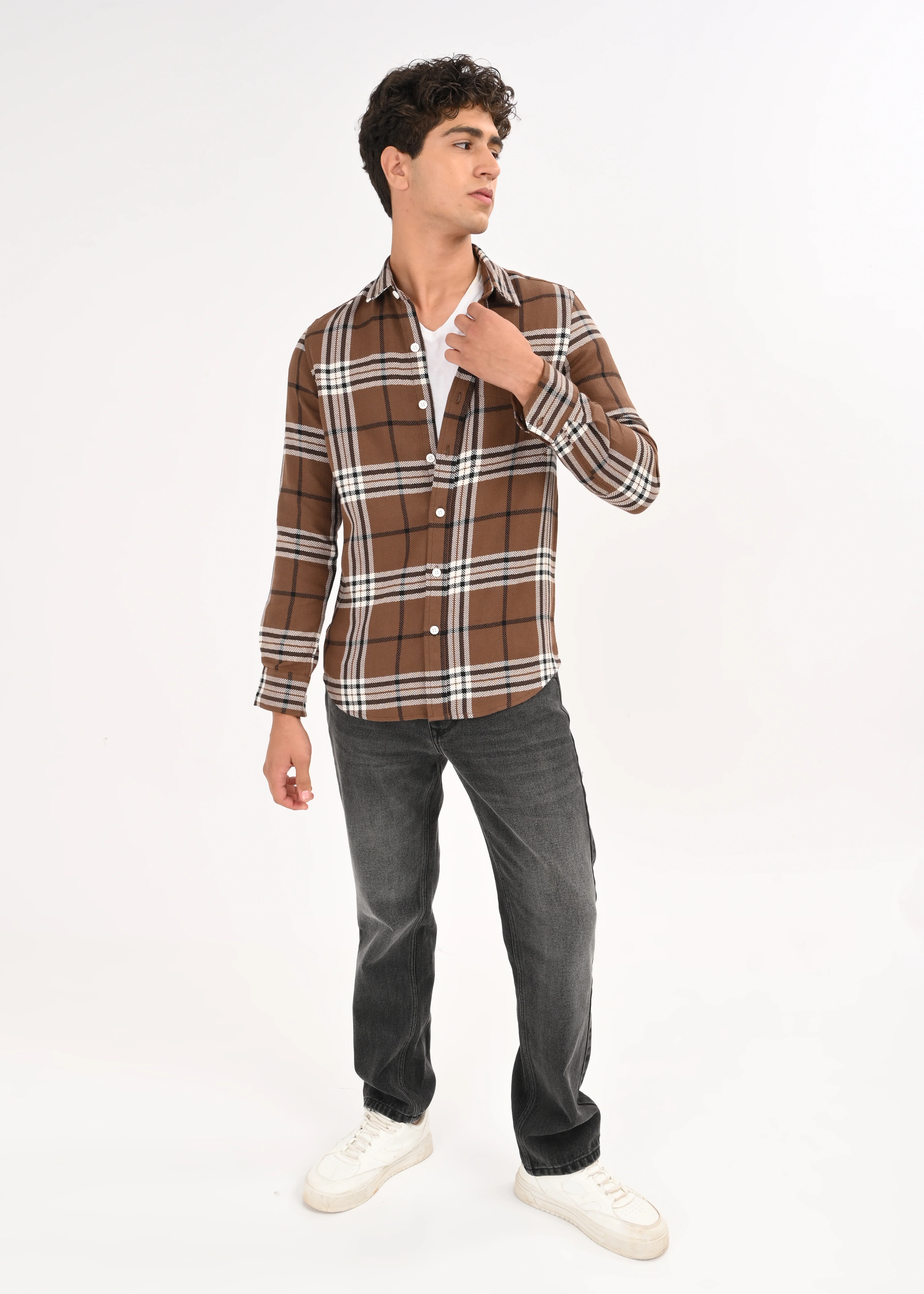 Men Brown Classic Bold Checked Shirt - Image 2